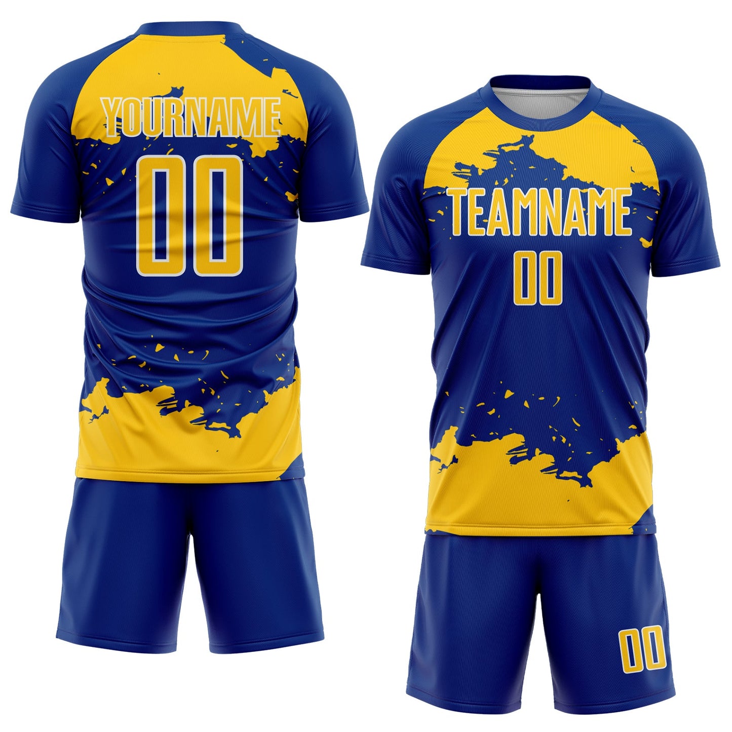 Custom Royal Yellow-White Abstract Fragment Art Sublimation Soccer Uniform Jersey view 2