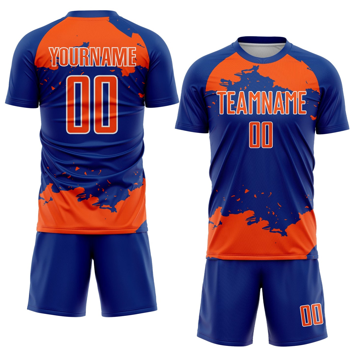 Custom Royal Orange-White Abstract Fragment Art Sublimation Soccer Uniform Jersey view 2