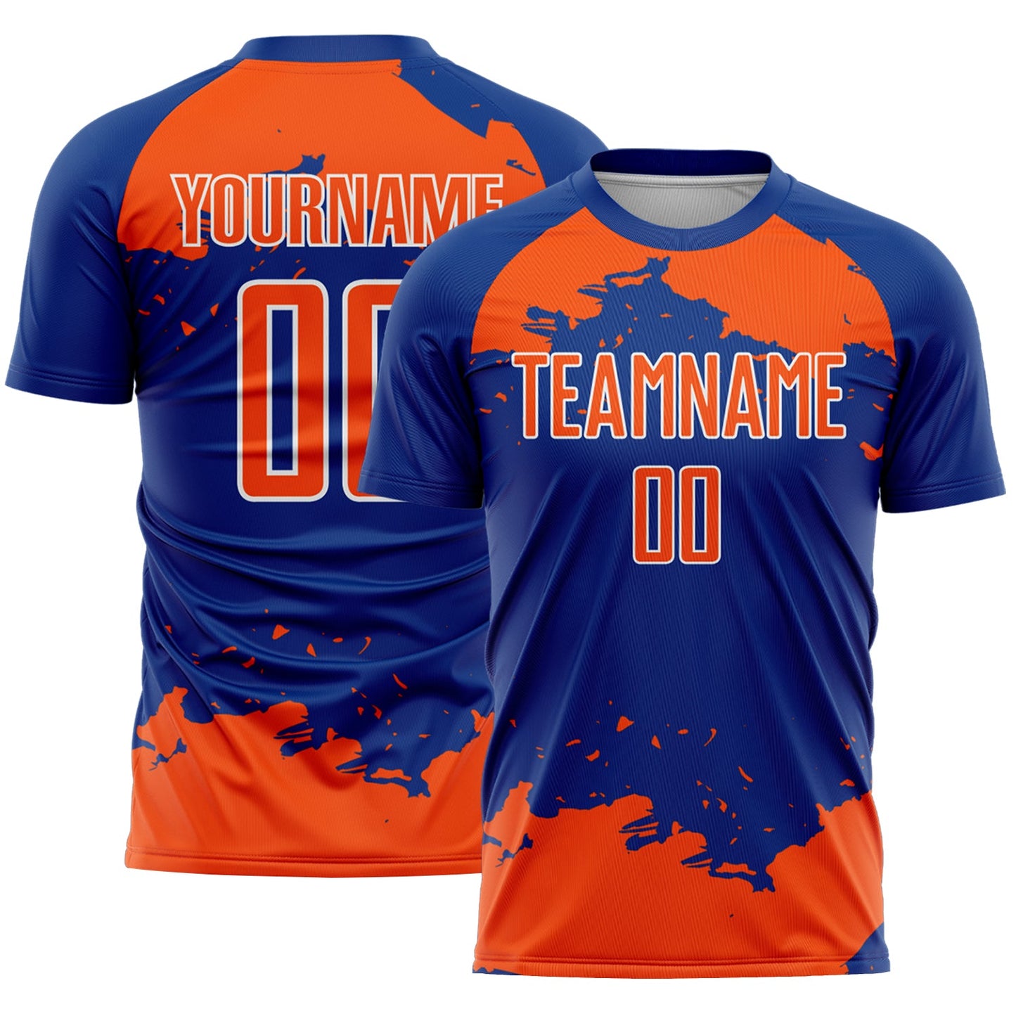Custom Royal Orange-White Abstract Fragment Art Sublimation Soccer Uniform Jersey - Main View