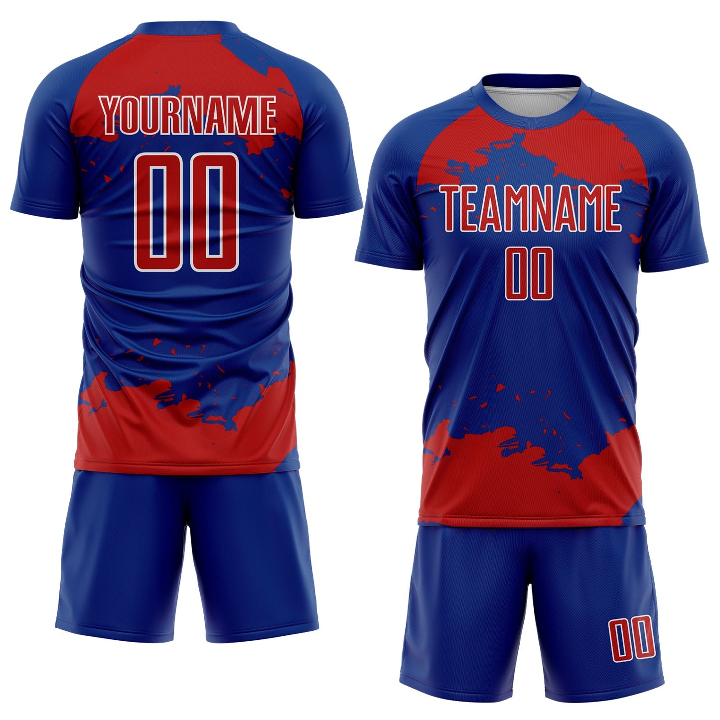 Custom Royal Red-White Abstract Fragment Art Sublimation Soccer Uniform Jersey view 2