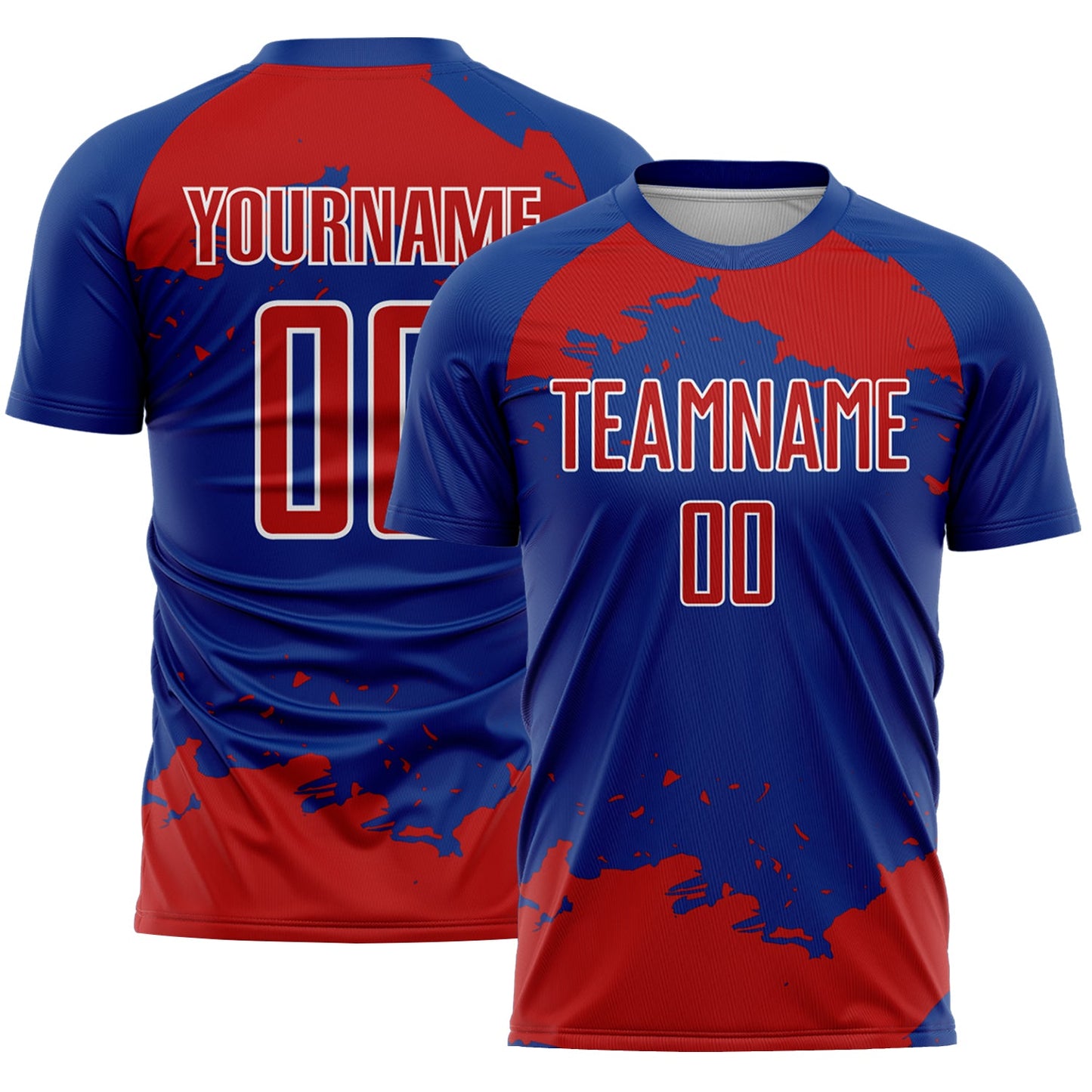 Custom Royal Red-White Abstract Fragment Art Sublimation Soccer Uniform Jersey - Main View