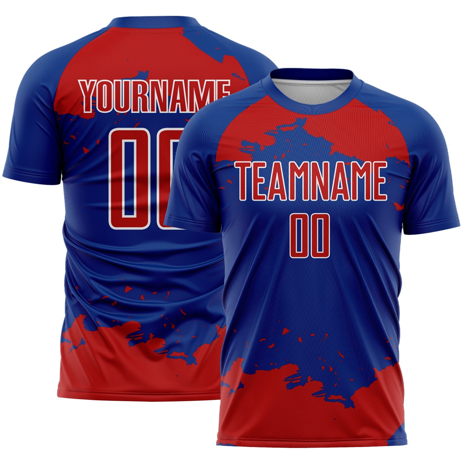 Custom Royal Red-White Abstract Fragment Art Sublimation Soccer Uniform Jersey - Main View