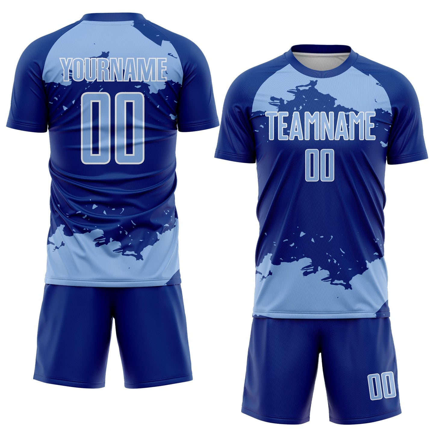 Custom Royal Light Blue-White Abstract Fragment Art Sublimation Soccer Uniform Jersey view 2