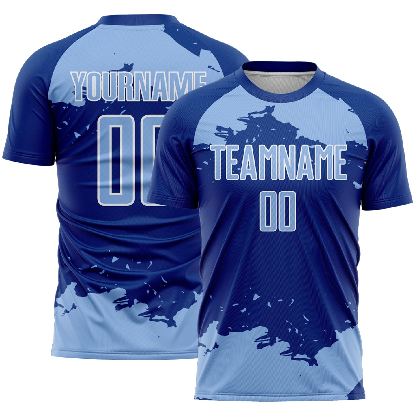 Custom Royal Light Blue-White Abstract Fragment Art Sublimation Soccer Uniform Jersey - Main View