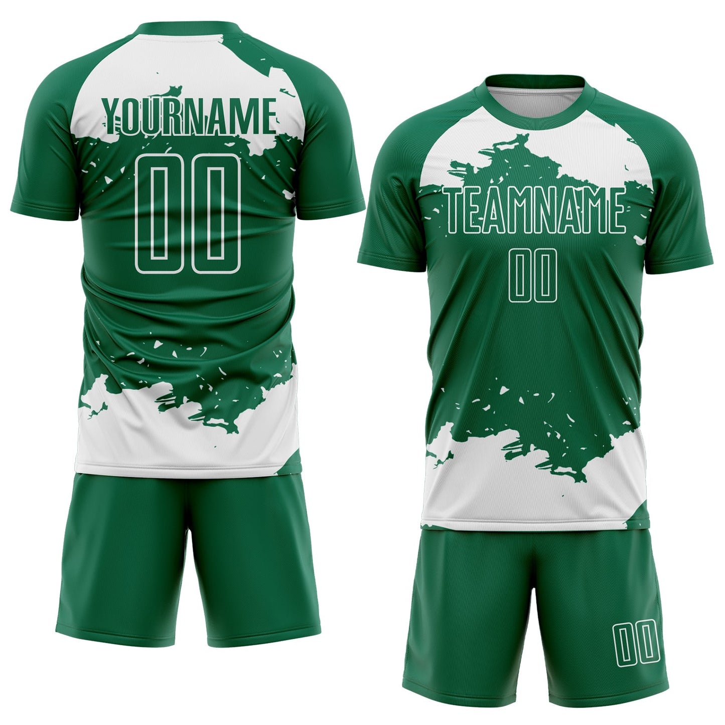 Custom Kelly Green White Abstract Fragment Art Sublimation Soccer Uniform Jersey view 2