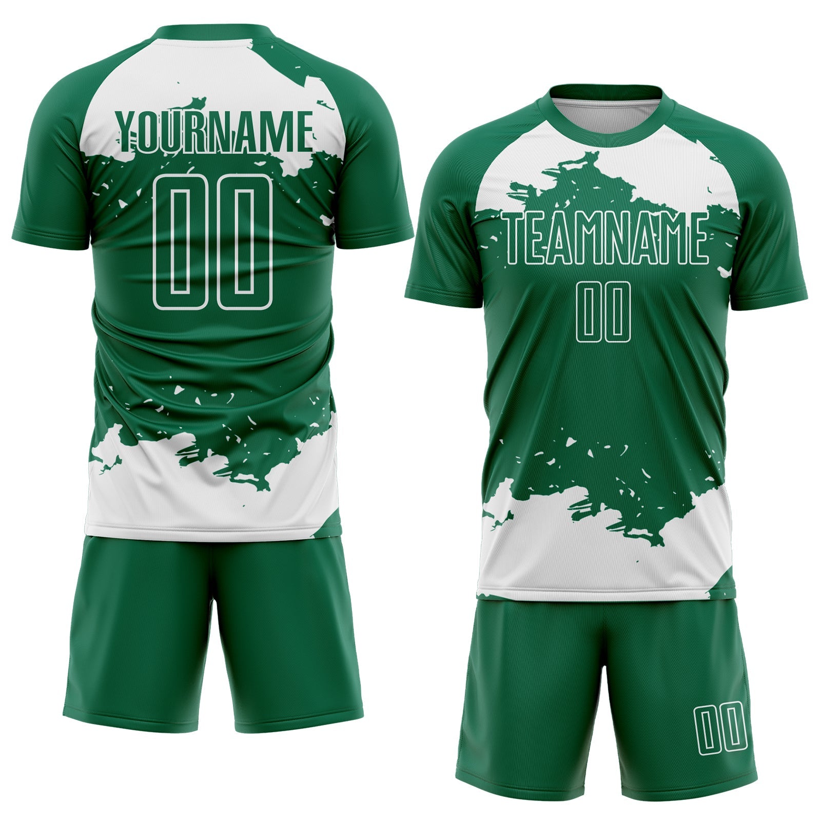Custom Kelly Green White Abstract Fragment Art Sublimation Soccer Uniform Jersey view 2