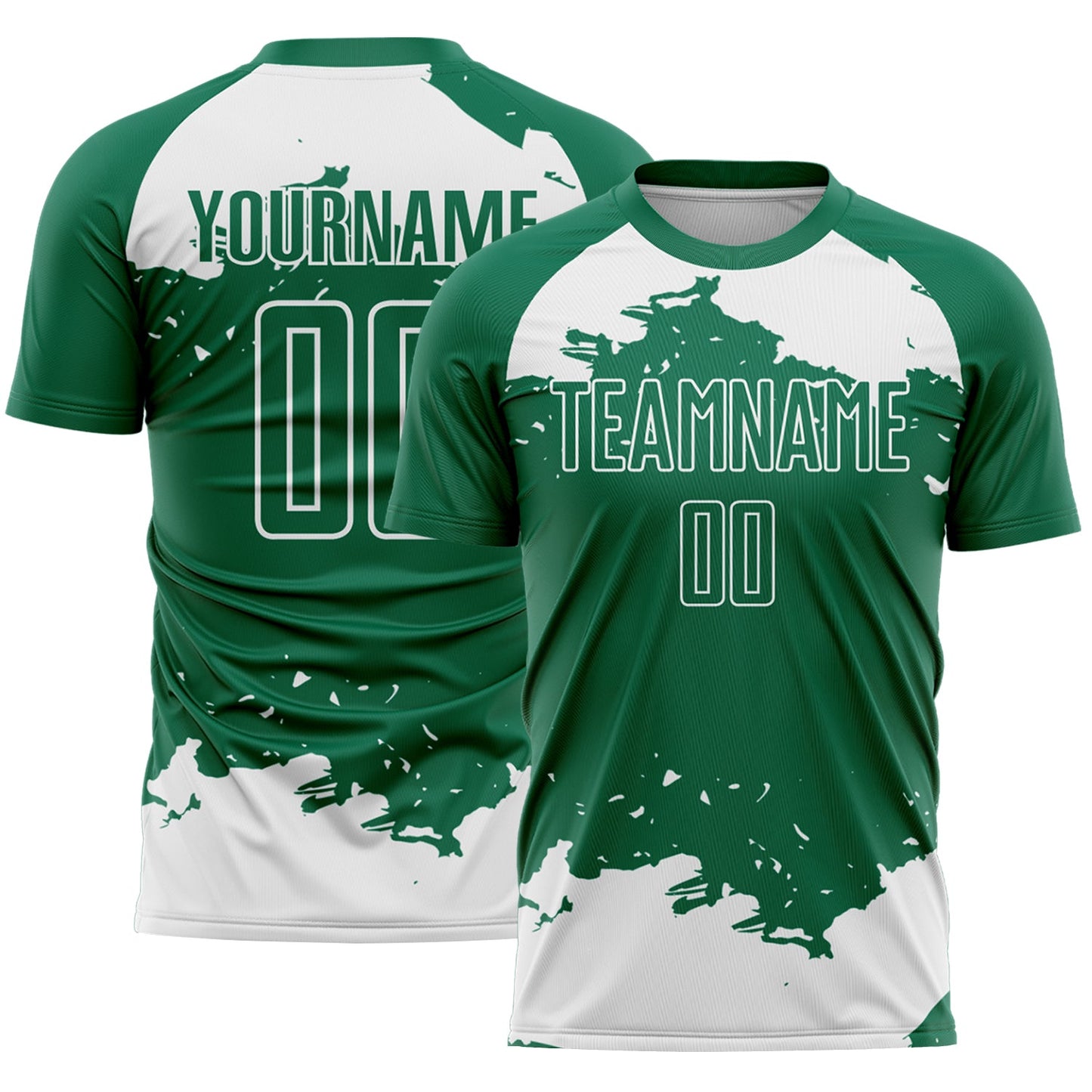 Custom Kelly Green White Abstract Fragment Art Sublimation Soccer Uniform Jersey - Main View