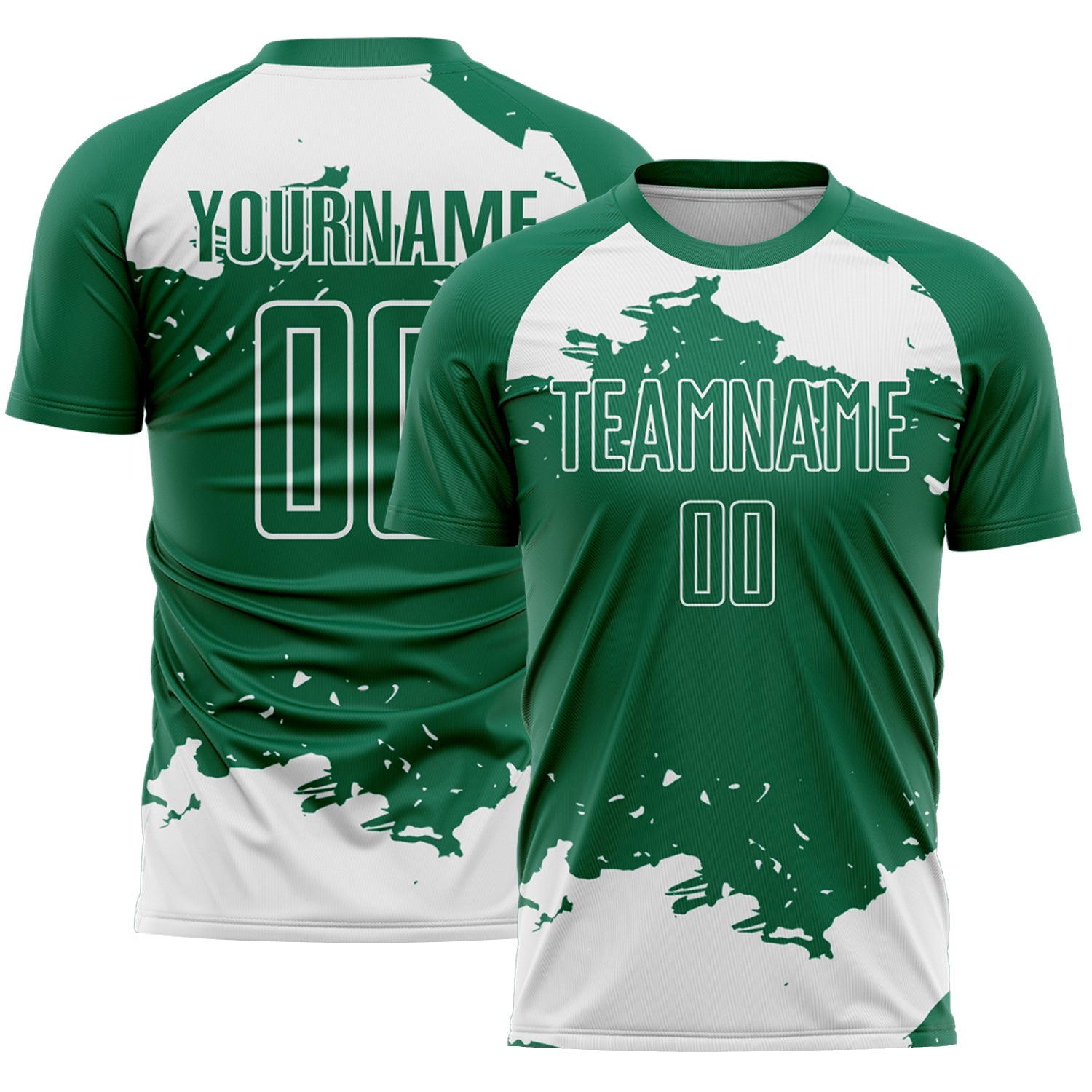 Custom Kelly Green White Abstract Fragment Art Sublimation Soccer Uniform Jersey - Main View