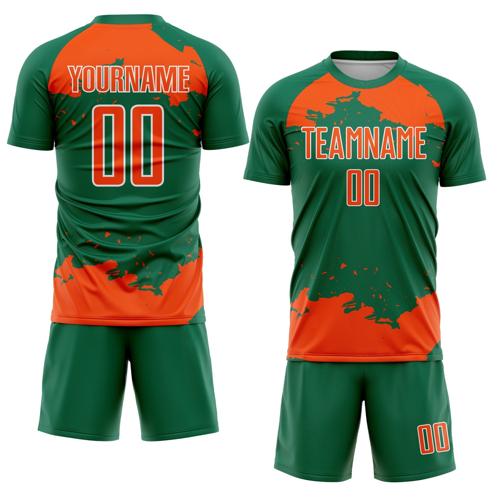 Custom Kelly Green Orange-White Abstract Fragment Art Sublimation Soccer Uniform Jersey view 2