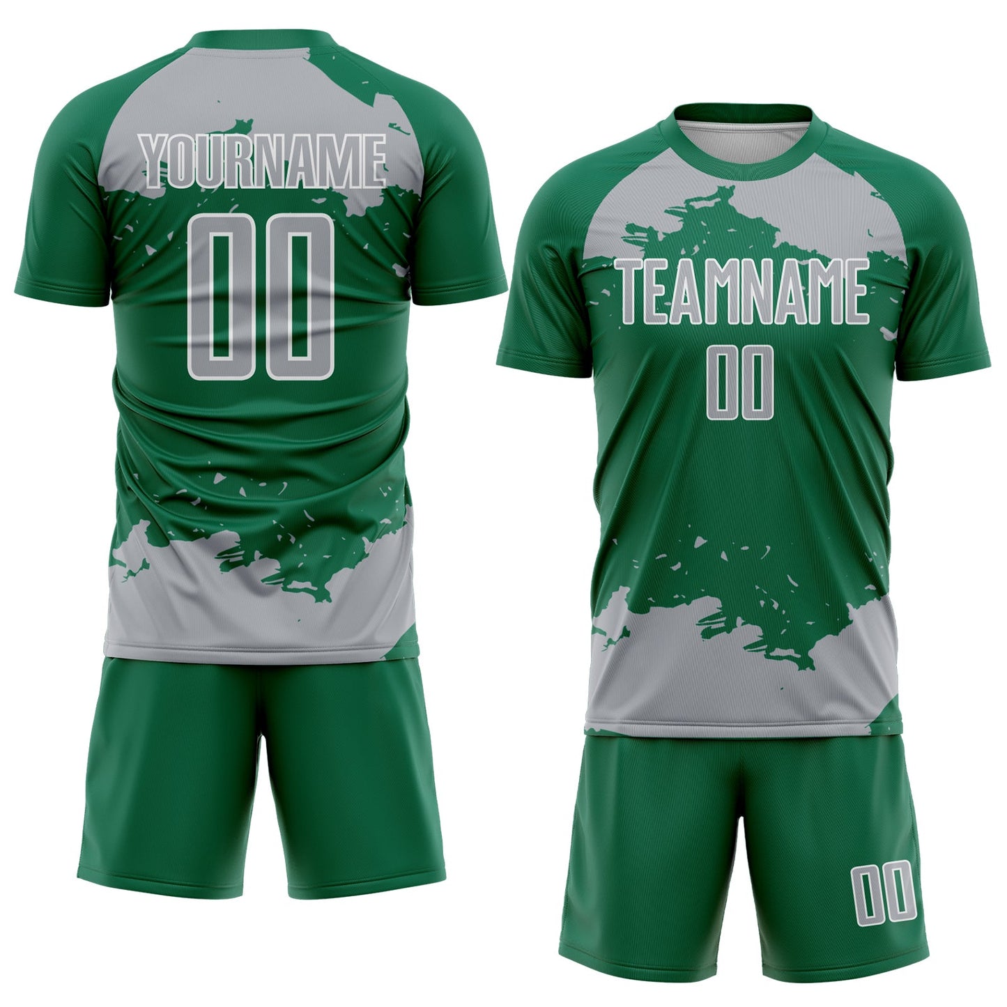 Custom Kelly Green Gray-White Abstract Fragment Art Sublimation Soccer Uniform Jersey view 2