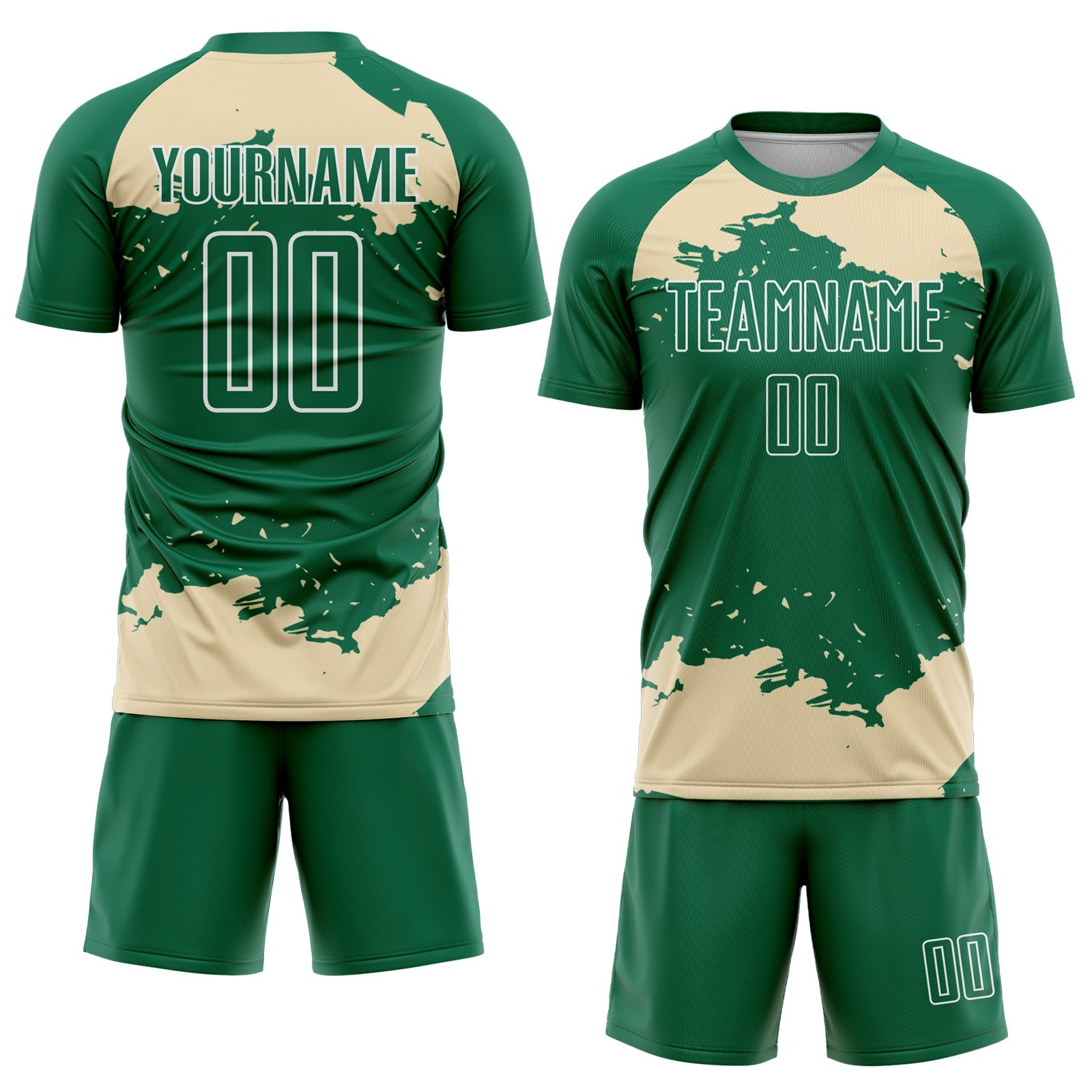 Custom Kelly Green Cream-White Abstract Fragment Art Sublimation Soccer Uniform Jersey view 2