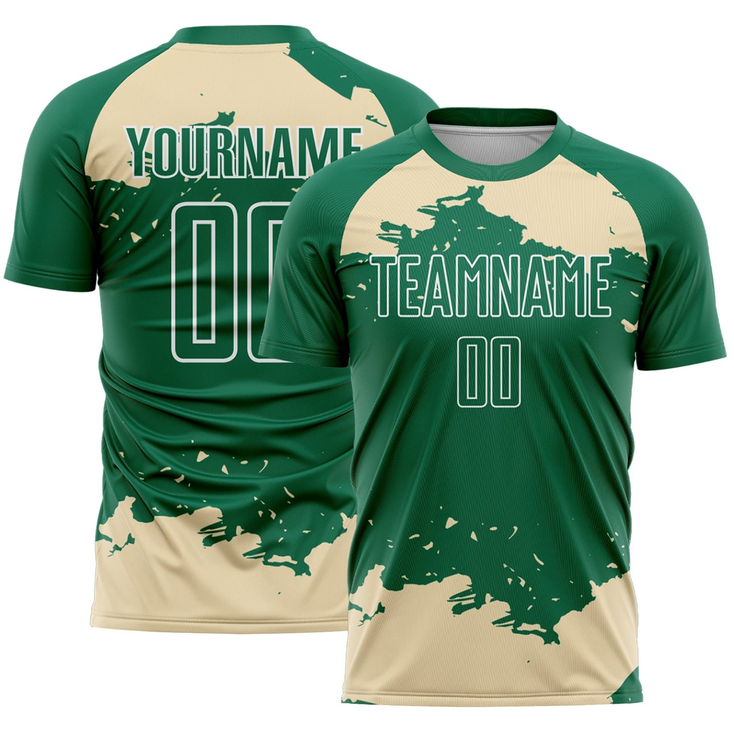 Custom Kelly Green Cream-White Abstract Fragment Art Sublimation Soccer Uniform Jersey - Main View