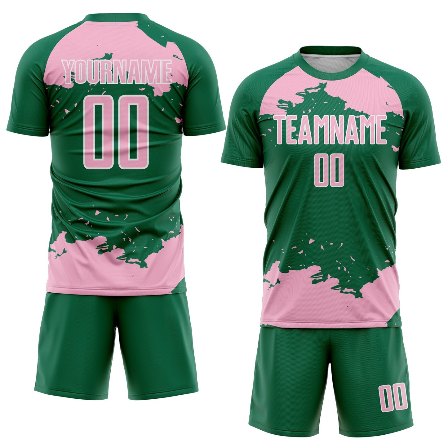 Custom Kelly Green Light Pink-White Abstract Fragment Art Sublimation Soccer Uniform Jersey view 2
