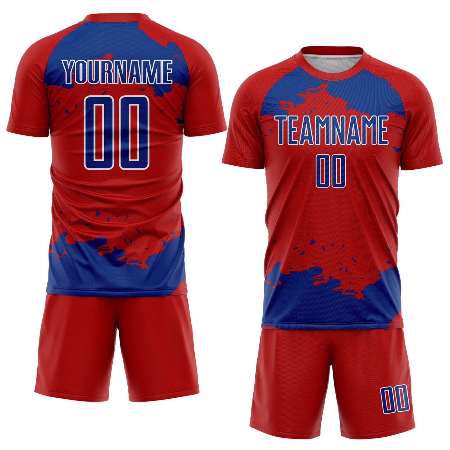Custom Red Royal-White Abstract Fragment Art Sublimation Soccer Uniform Jersey view 2