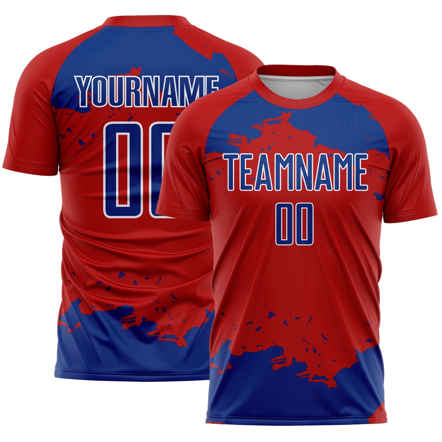 Custom Red Royal-White Abstract Fragment Art Sublimation Soccer Uniform Jersey - Main View