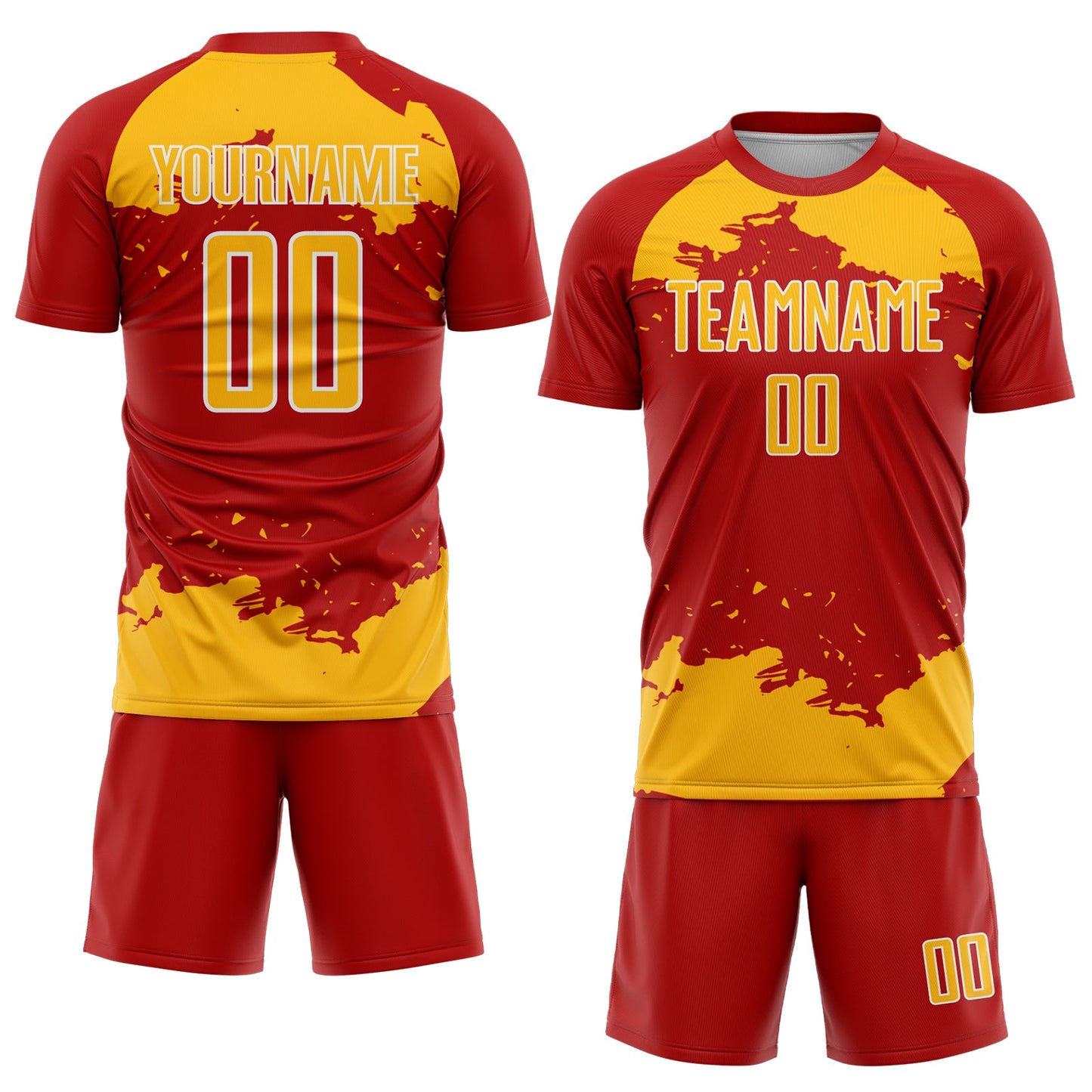 Custom Red Gold-White Abstract Fragment Art Sublimation Soccer Uniform Jersey view 2