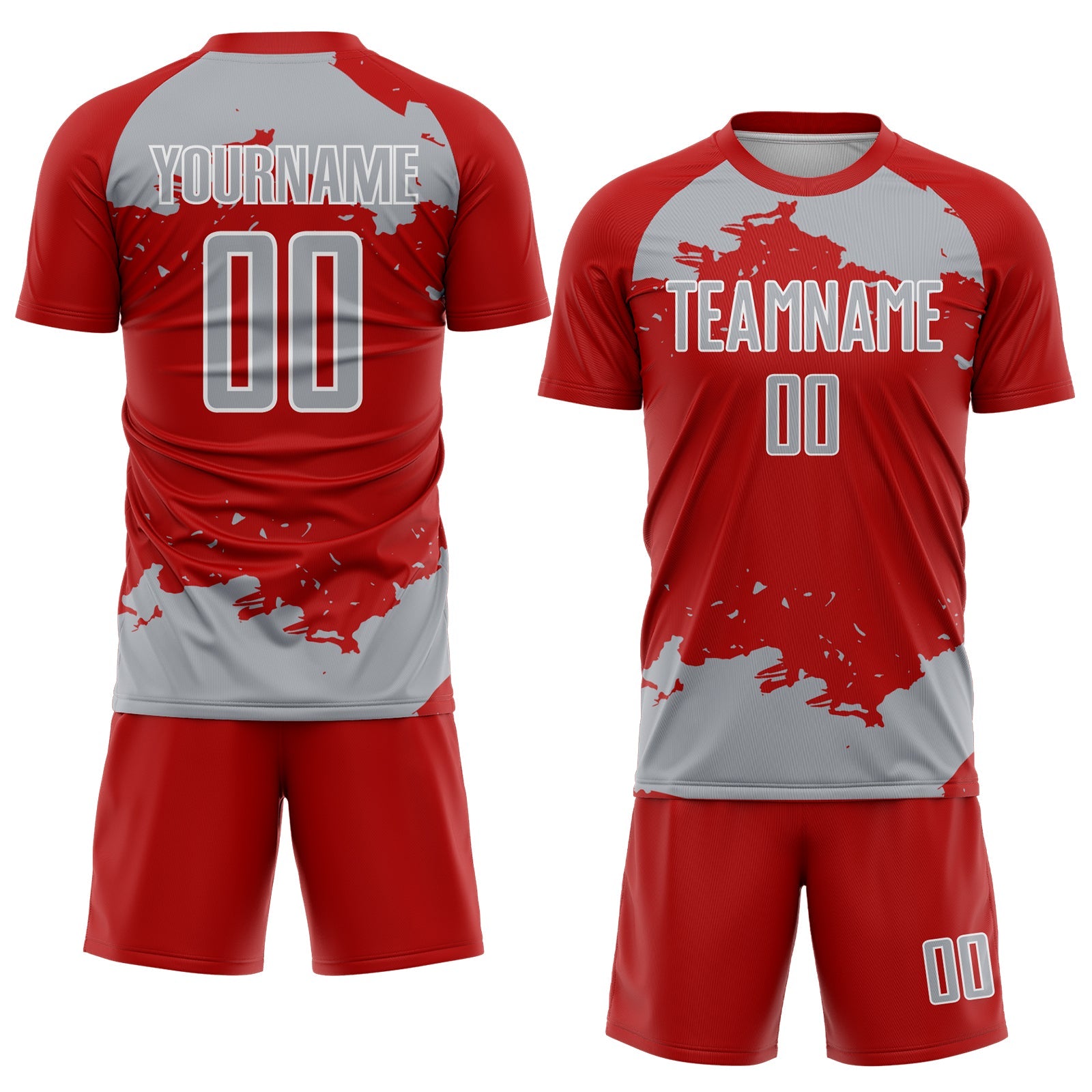 Custom Red Gray-White Abstract Fragment Art Sublimation Soccer Uniform Jersey view 2