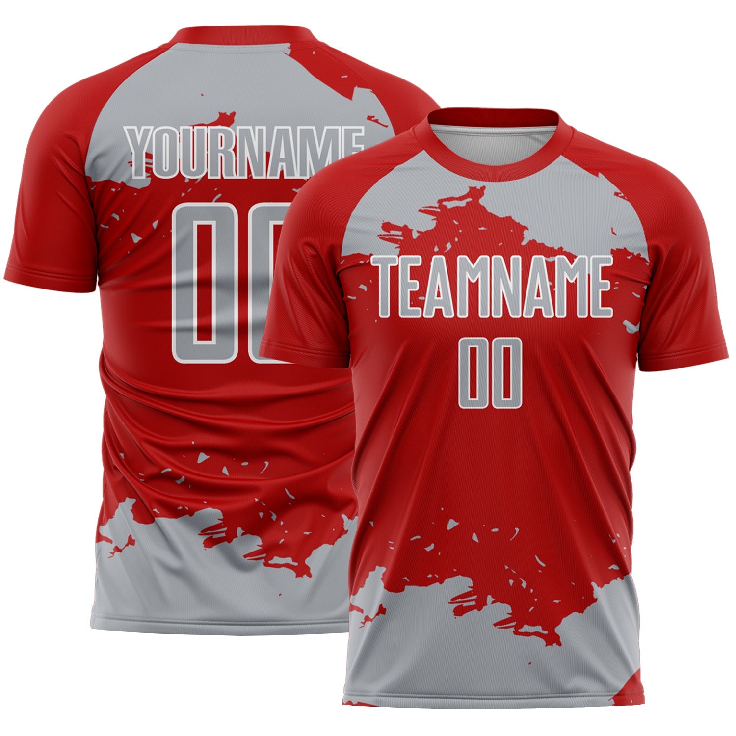 Custom Red Gray-White Abstract Fragment Art Sublimation Soccer Uniform Jersey - Main View