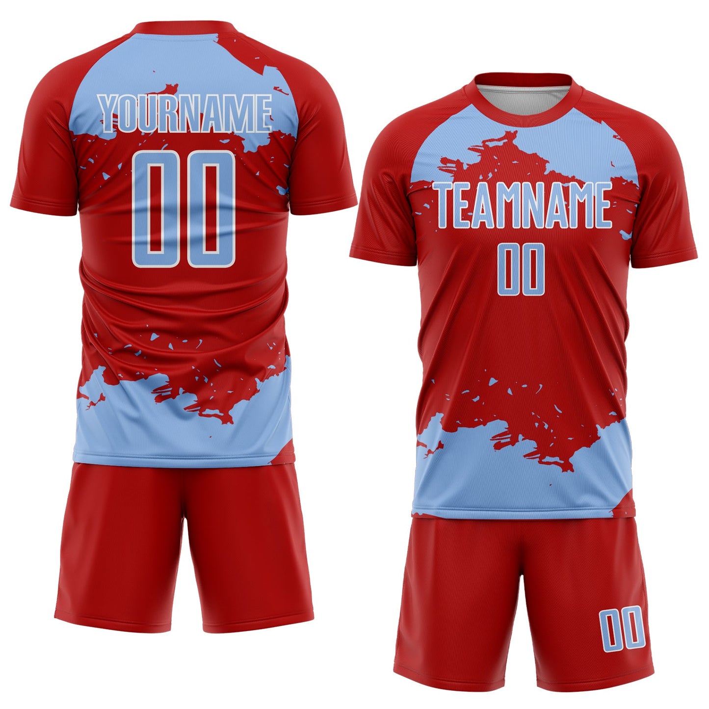 Custom Red Light Blue-White Abstract Fragment Art Sublimation Soccer Uniform Jersey view 2