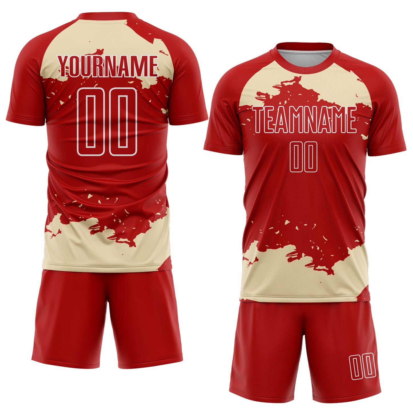 Custom Red Cream-White Abstract Fragment Art Sublimation Soccer Uniform Jersey view 2