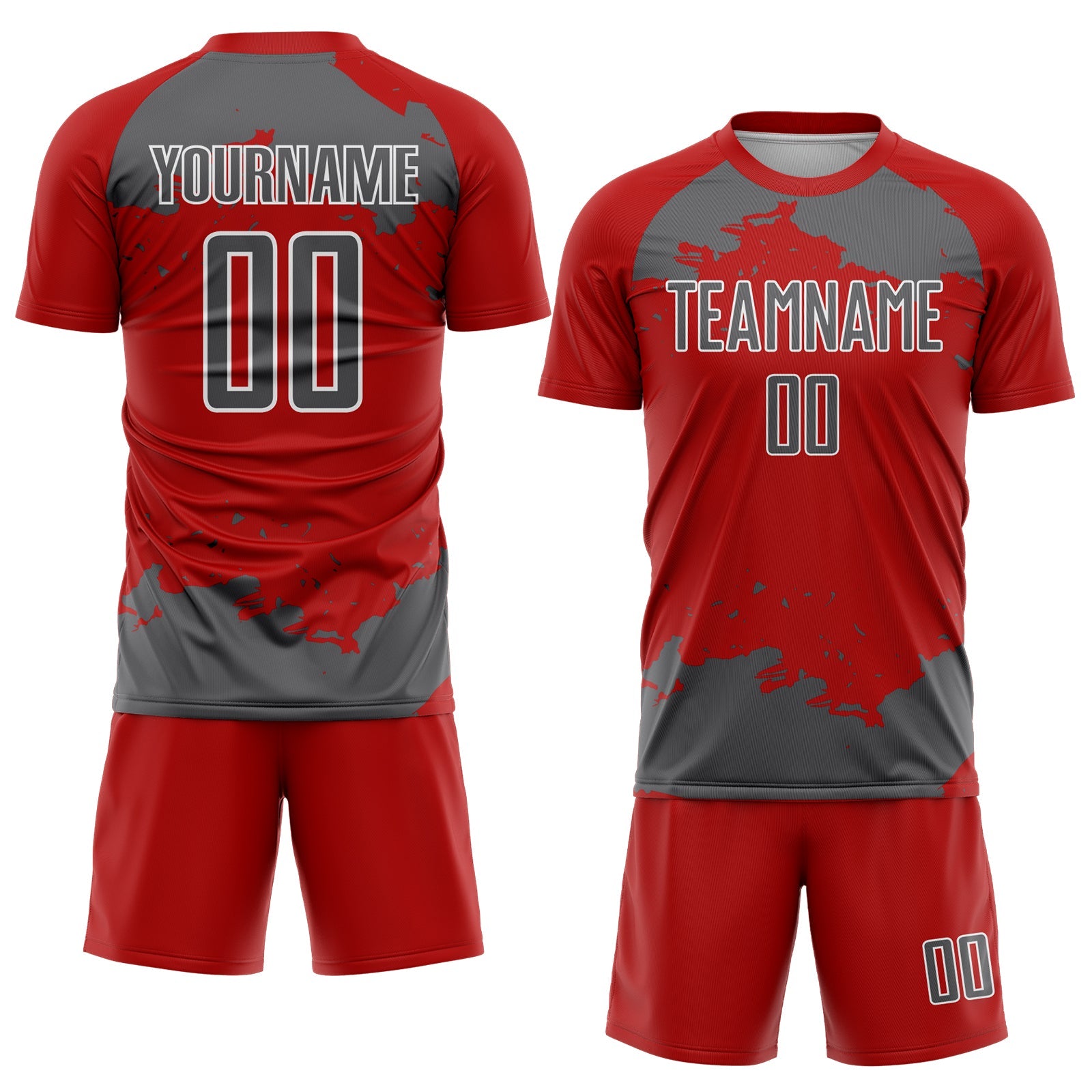 Custom Red Steel Gray-White Abstract Fragment Art Sublimation Soccer Uniform Jersey view 2