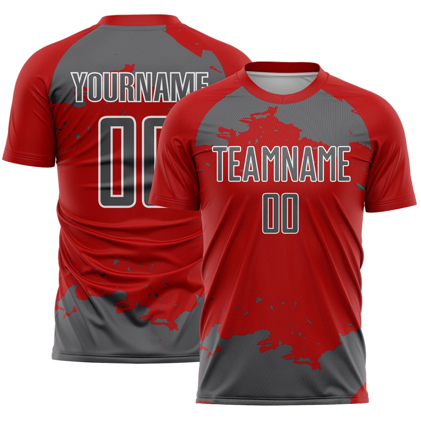 Custom Red Steel Gray-White Abstract Fragment Art Sublimation Soccer Uniform Jersey - Main View