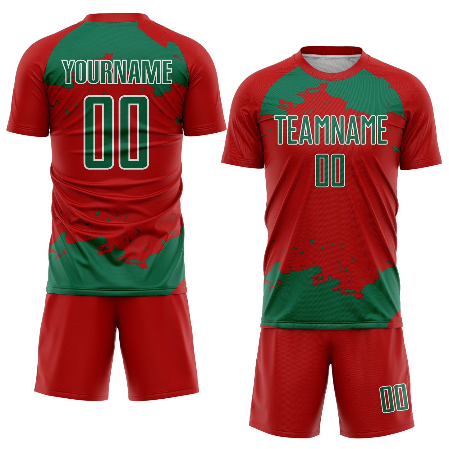 Custom Red Kelly Green-White Abstract Fragment Art Sublimation Soccer Uniform Jersey view 2
