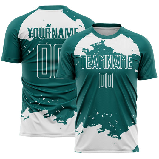 Custom Teal White Abstract Fragment Art Sublimation Soccer Uniform Jersey - Main View
