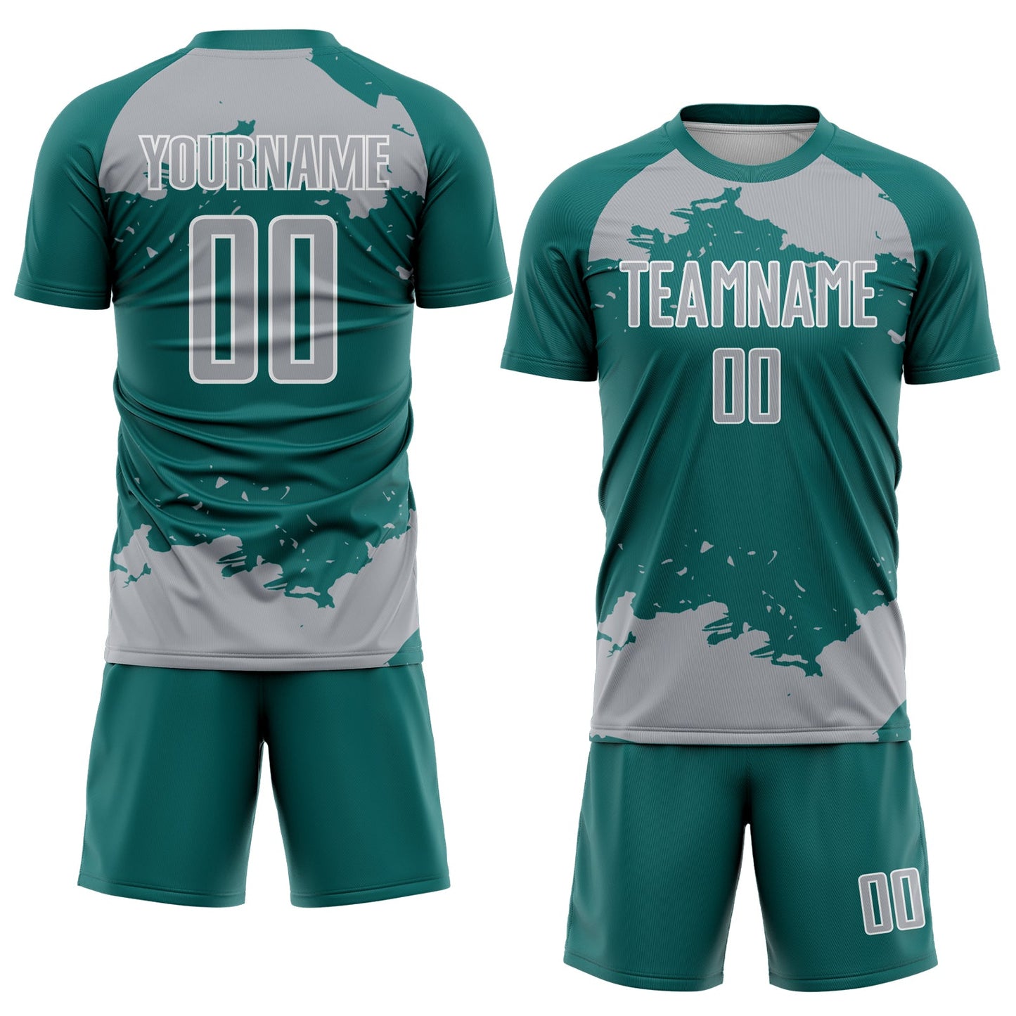 Custom Teal Gray-White Abstract Fragment Art Sublimation Soccer Uniform Jersey view 2