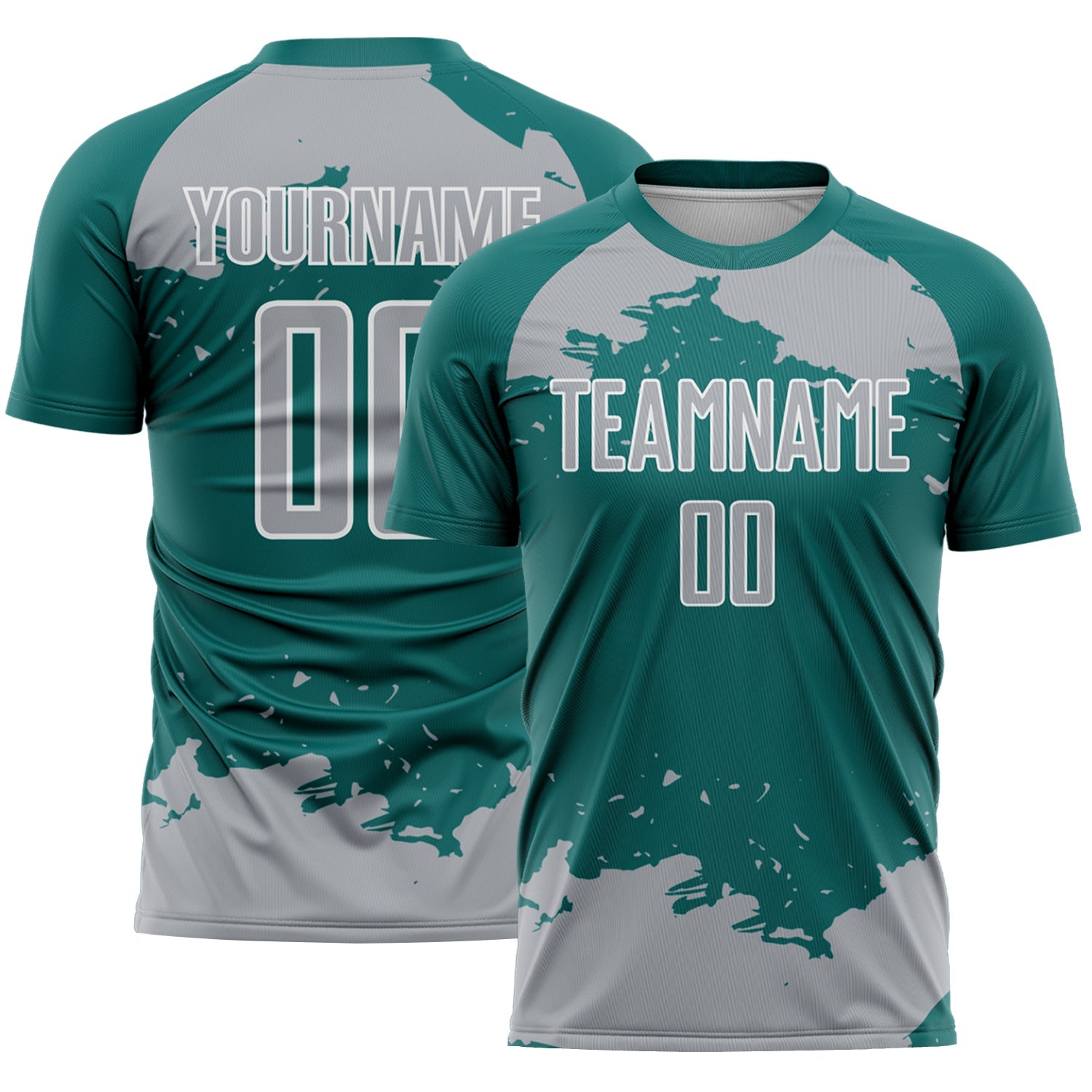 Custom Teal Gray-White Abstract Fragment Art Sublimation Soccer Uniform Jersey - Main View
