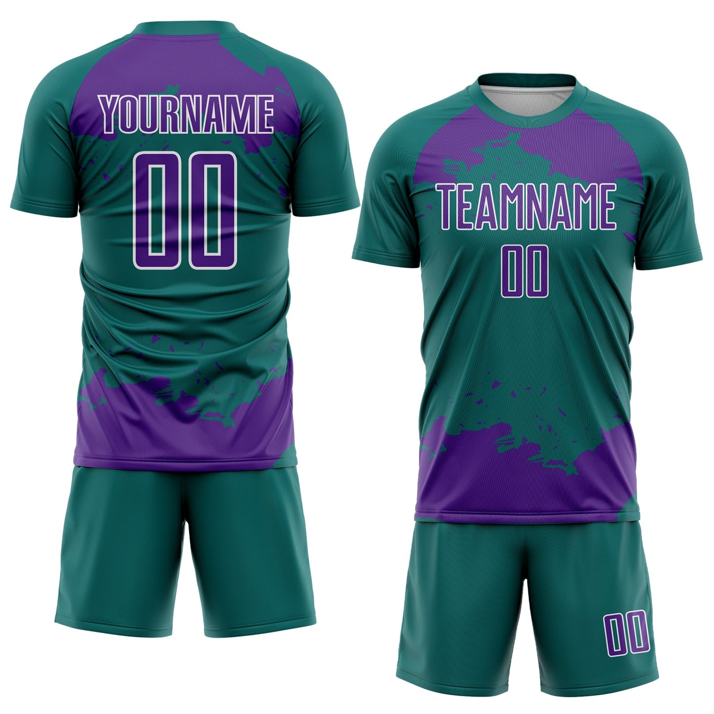 Custom Teal Purple-White Abstract Fragment Art Sublimation Soccer Uniform Jersey view 2
