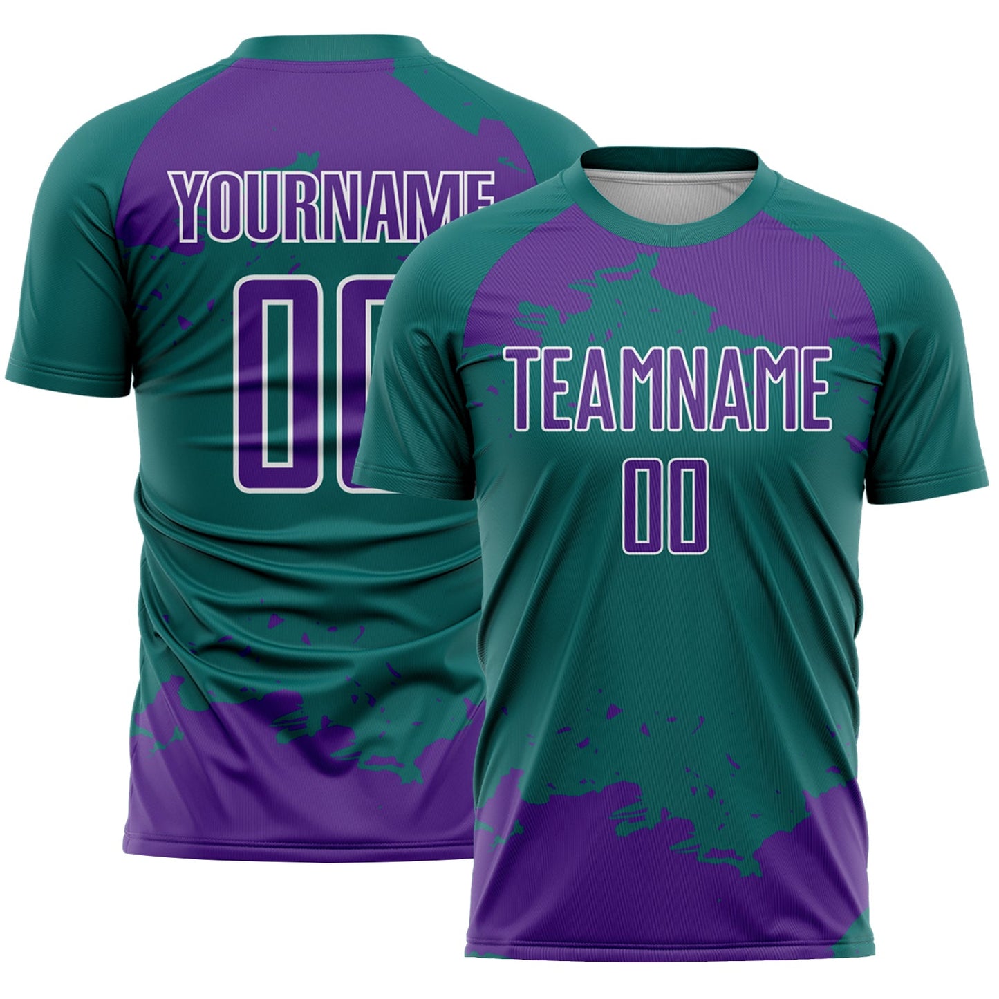 Custom Teal Purple-White Abstract Fragment Art Sublimation Soccer Uniform Jersey - Main View