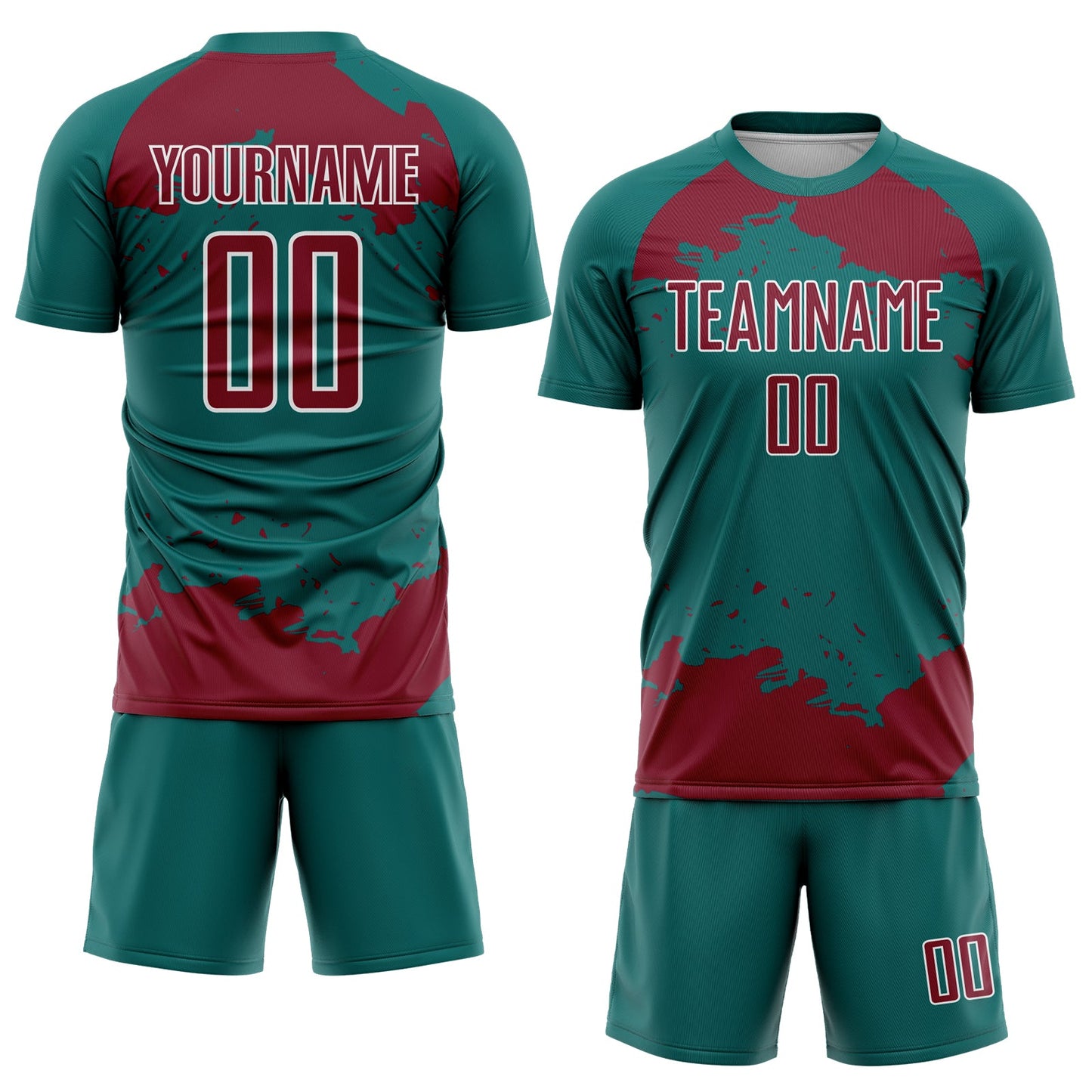 Custom Teal Crimson-White Abstract Fragment Art Sublimation Soccer Uniform Jersey view 2