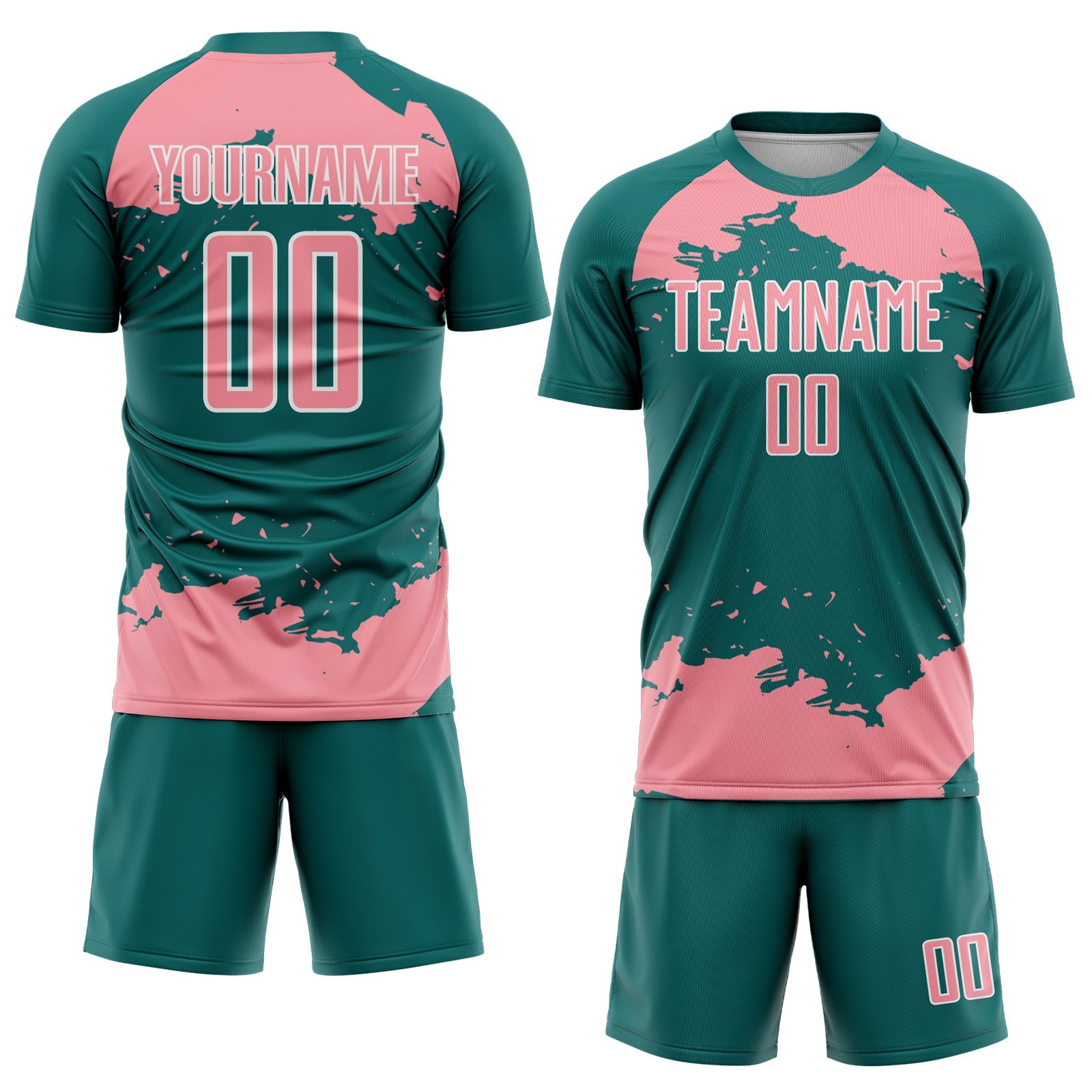Custom Teal Medium Pink-White Abstract Fragment Art Sublimation Soccer Uniform Jersey view 2