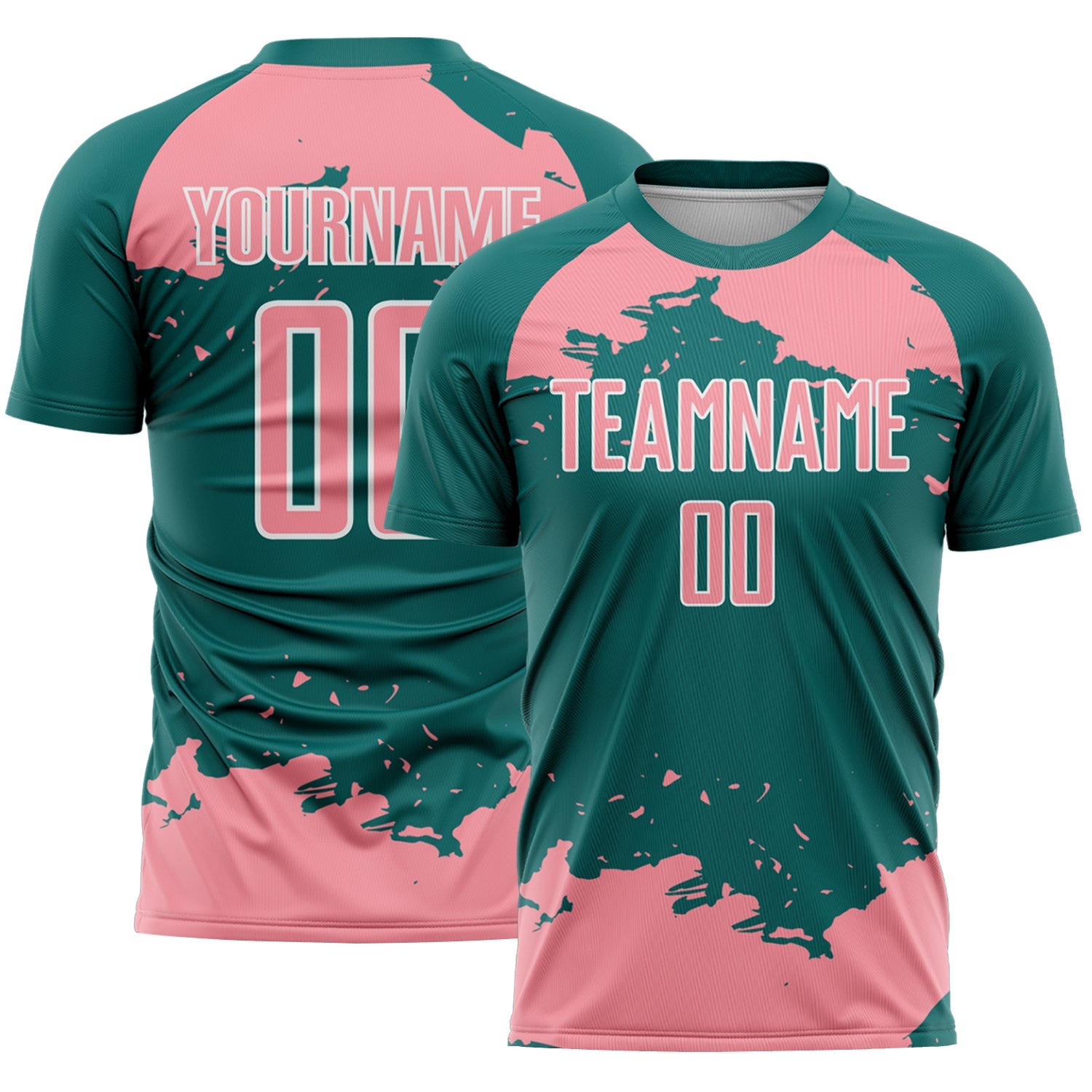 Custom Teal Medium Pink-White Abstract Fragment Art Sublimation Soccer Uniform Jersey - Main View