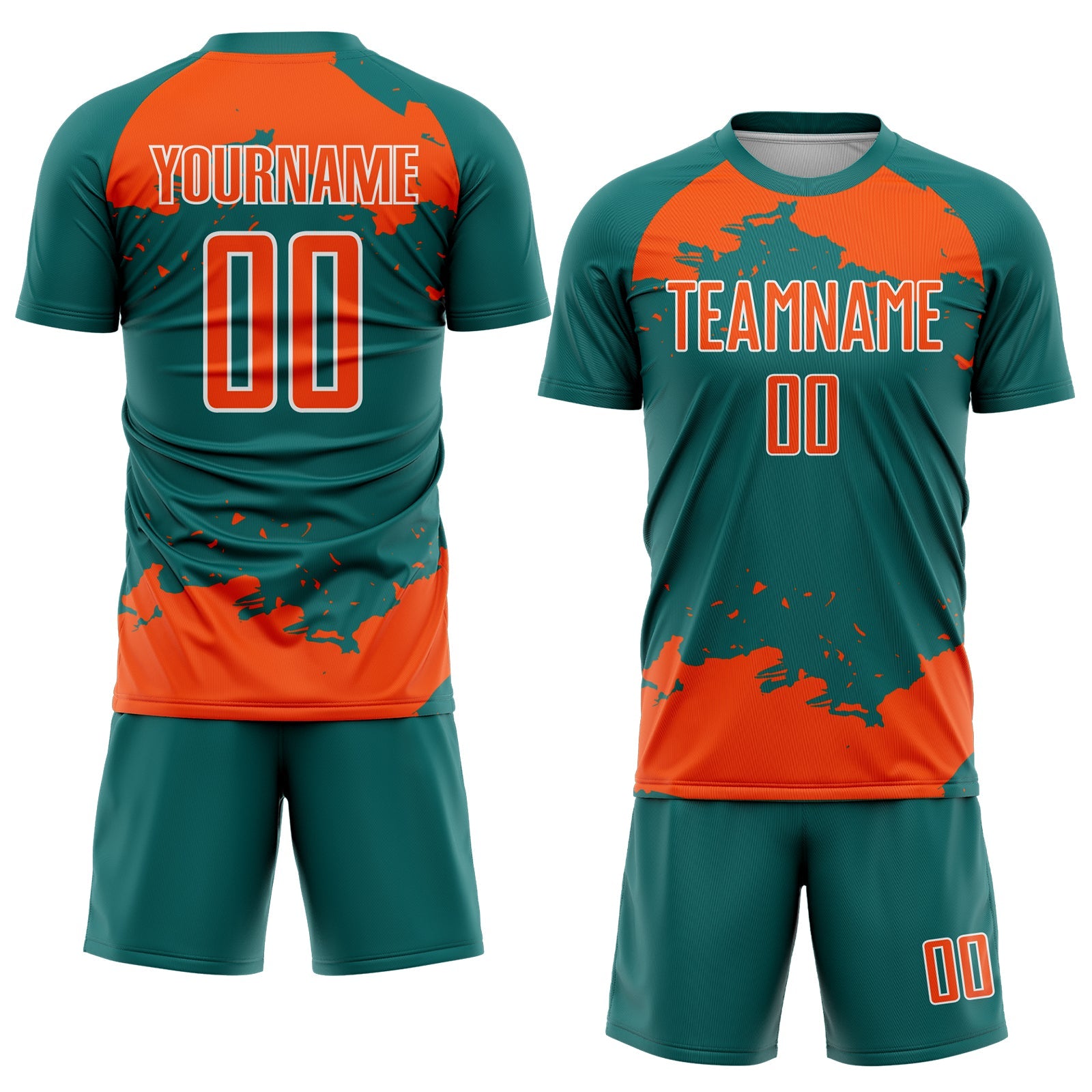 Custom Teal Orange-White Abstract Fragment Art Sublimation Soccer Uniform Jersey view 2