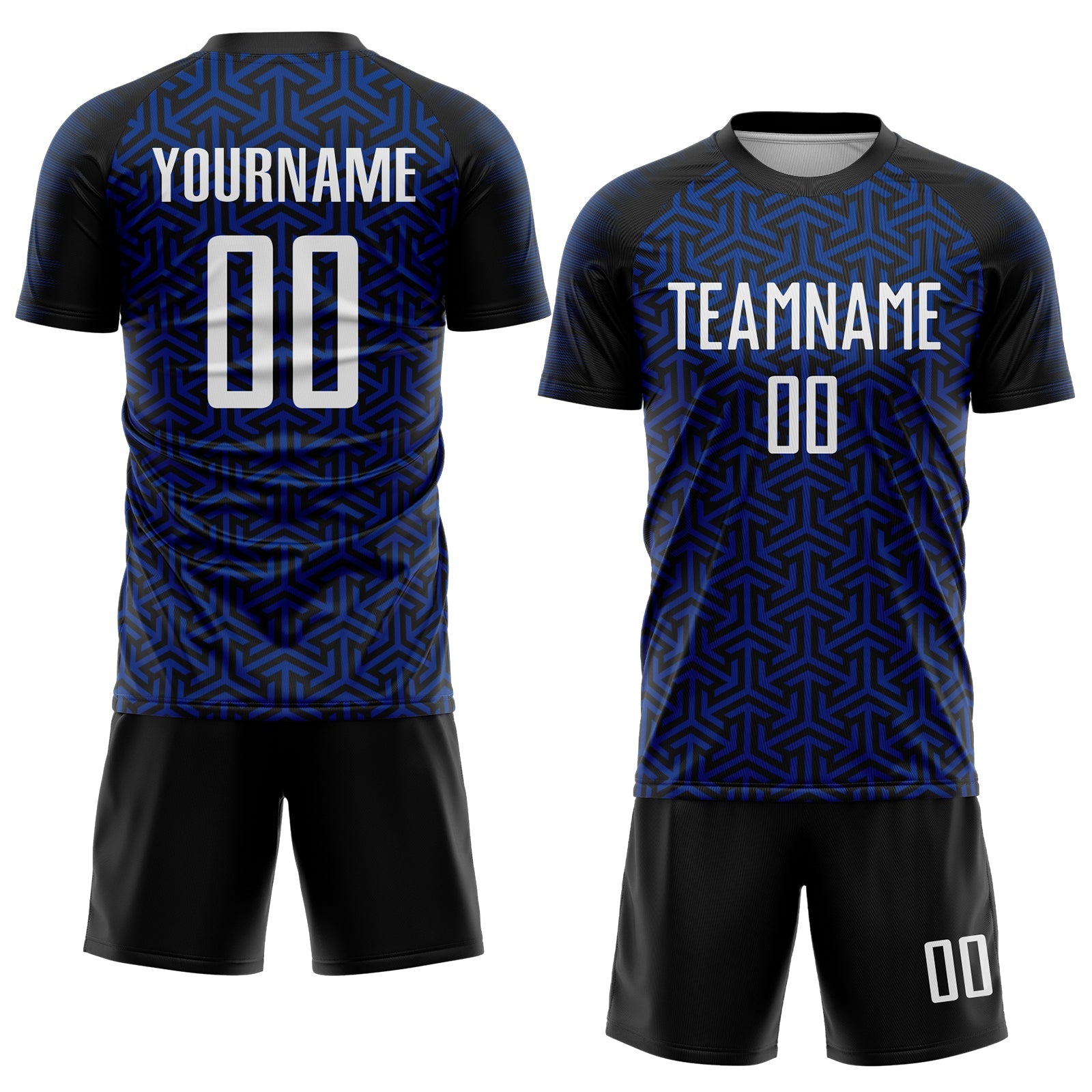 Custom Black White-Royal Geometric Arrow Sublimation Soccer Uniform Jersey view 2