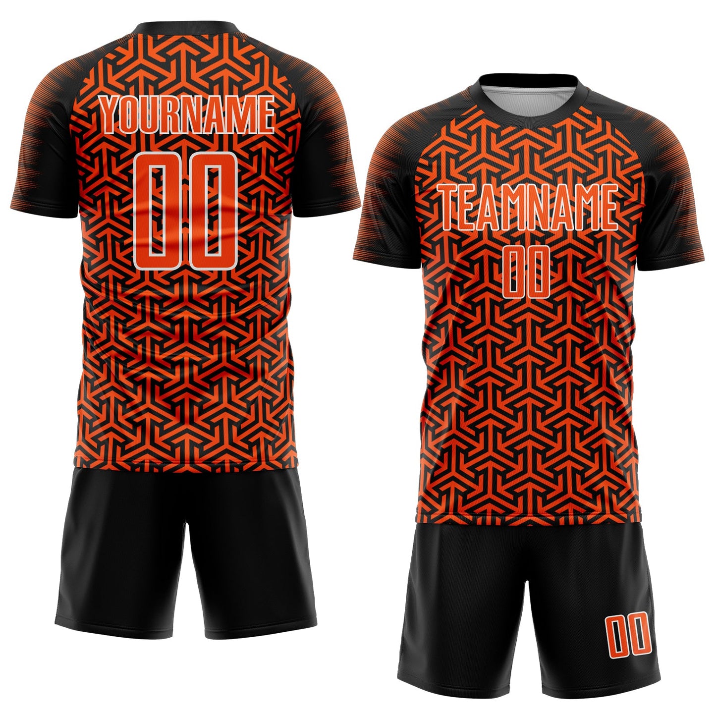 Custom Black Orange-White Geometric Arrow Sublimation Soccer Uniform Jersey view 2