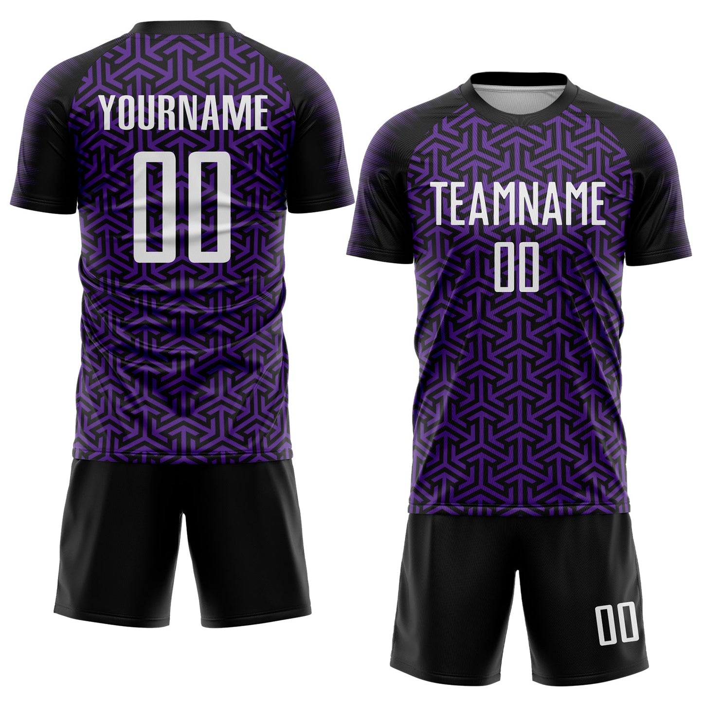 Custom Black White-Purple Geometric Arrow Sublimation Soccer Uniform Jersey view 2