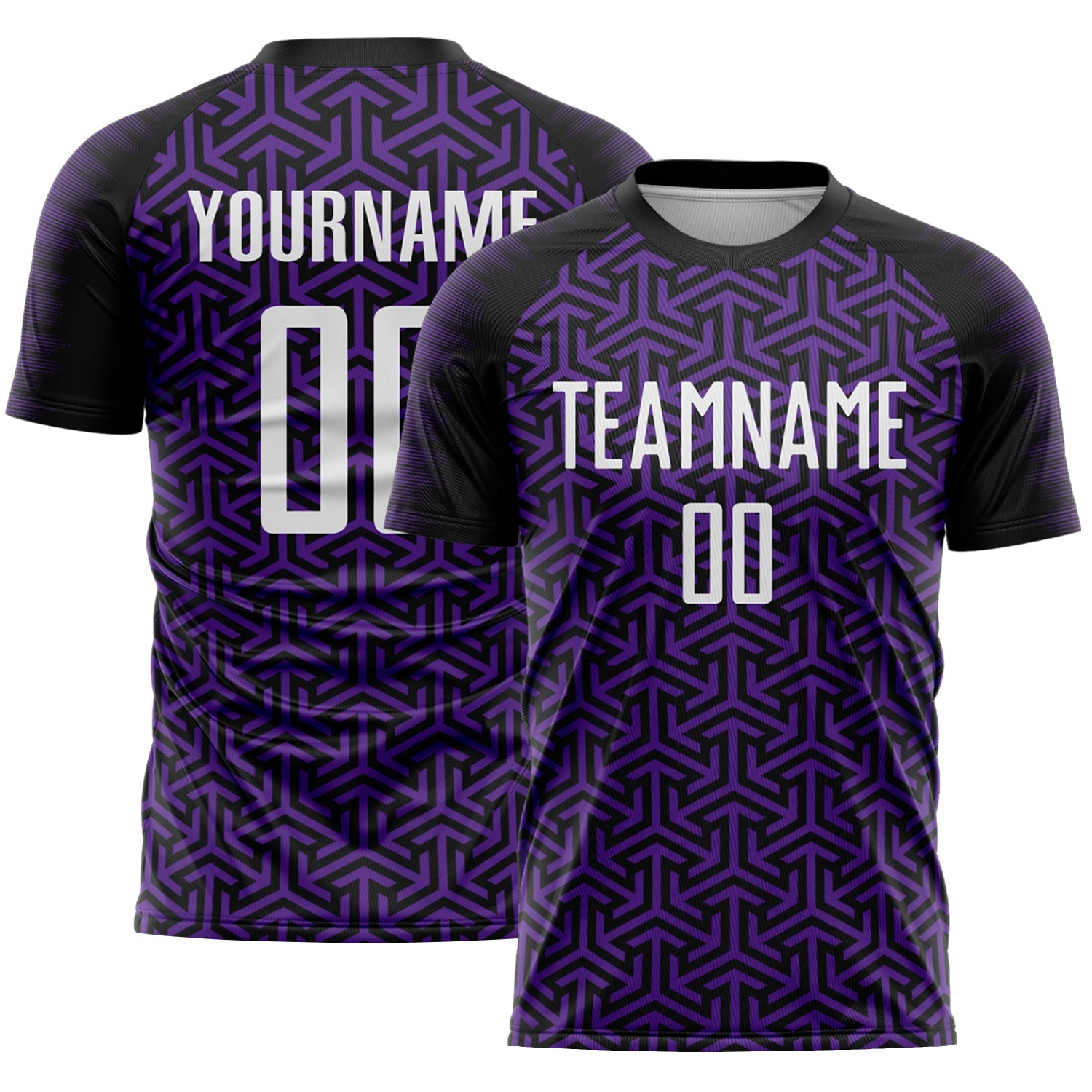 Custom Black White-Purple Geometric Arrow Sublimation Soccer Uniform Jersey - Main View