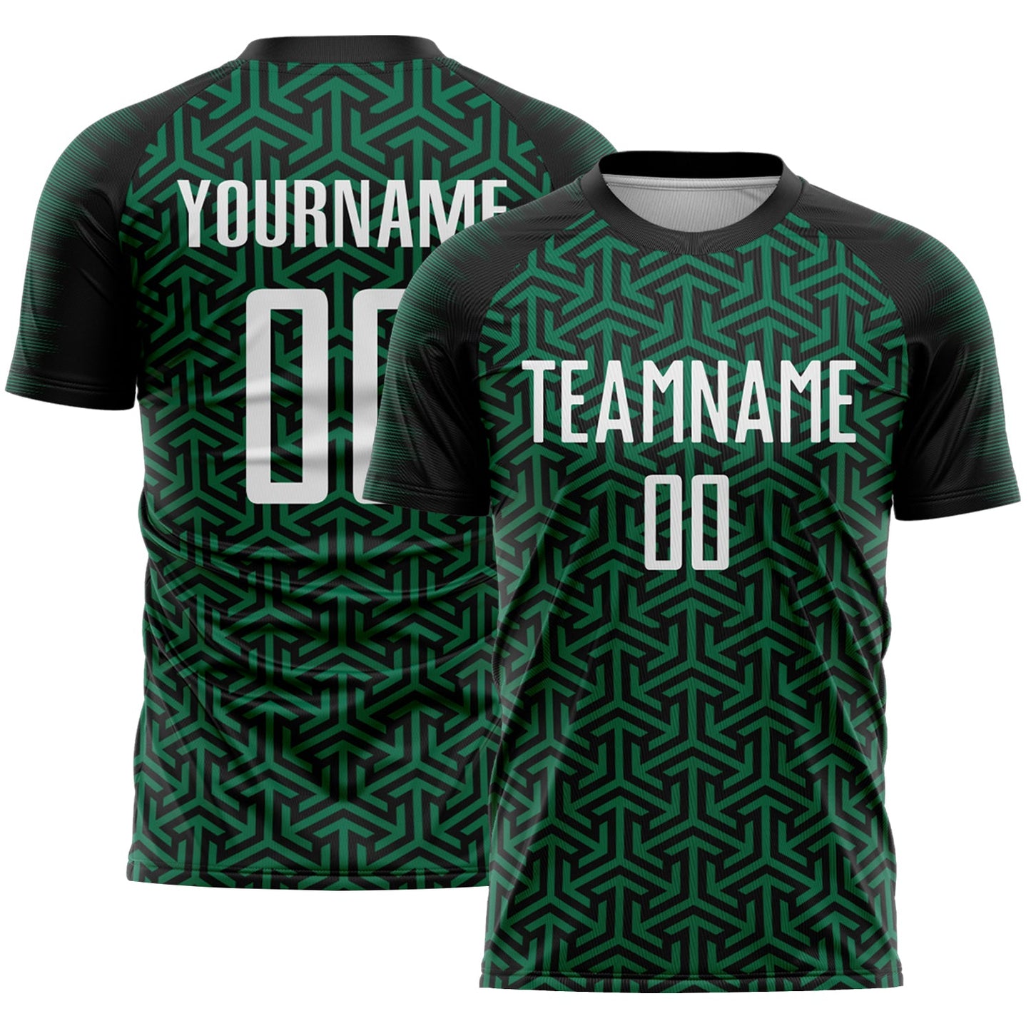 Custom Black White-Kelly Green Geometric Arrow Sublimation Soccer Uniform Jersey - Main View