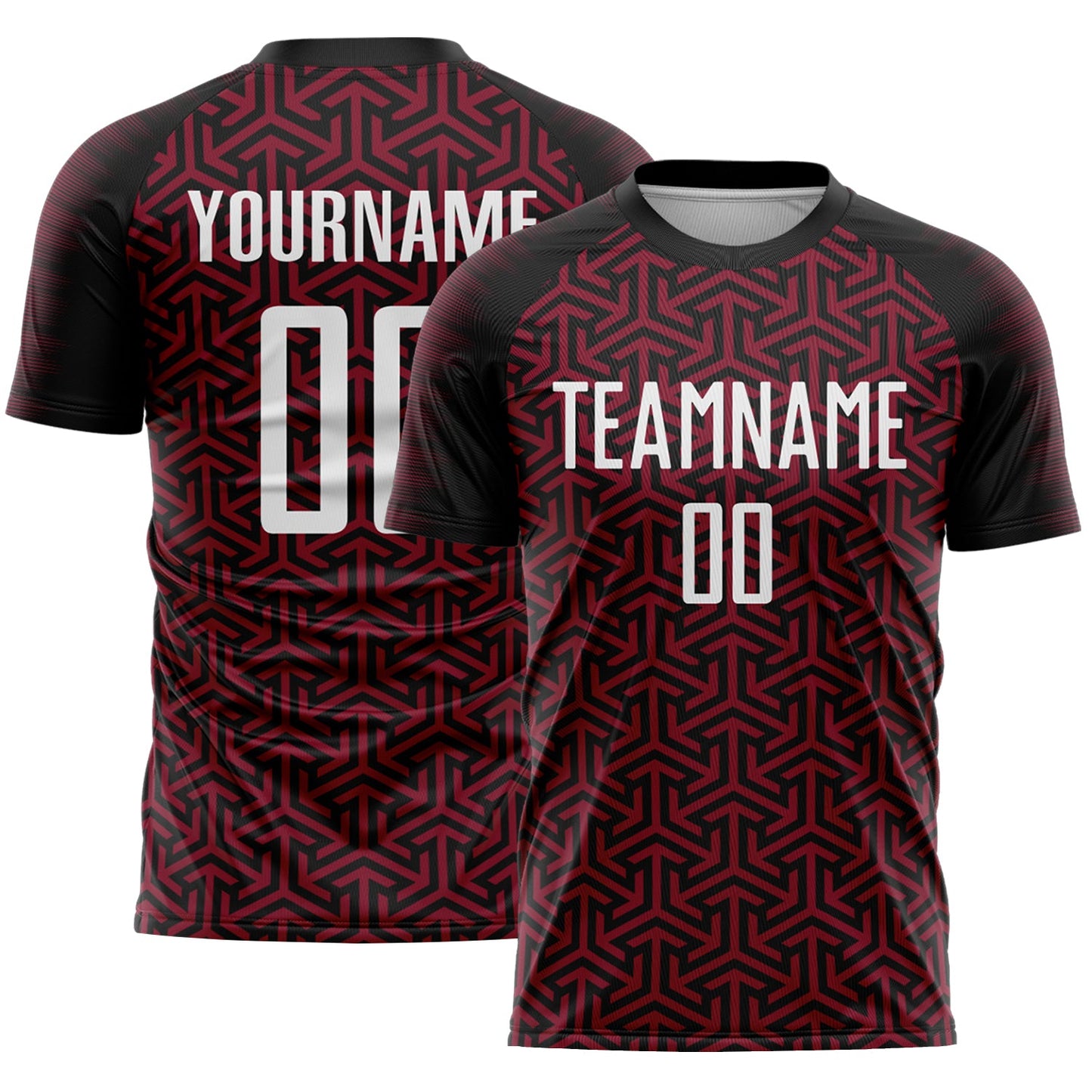Custom Black White-Crimson Geometric Arrow Sublimation Soccer Uniform Jersey - Main View