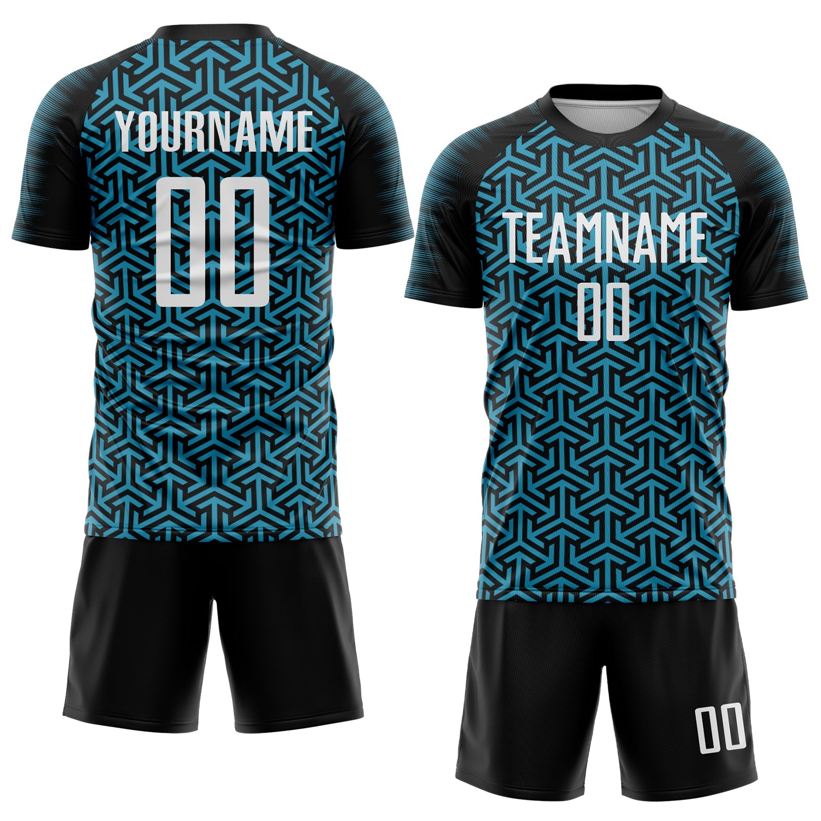 Custom Black White-Panther Blue Geometric Arrow Sublimation Soccer Uniform Jersey view 2