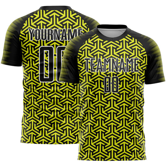 Custom Black Neon Yellow-White Geometric Arrow Sublimation Soccer Uniform Jersey - Main View