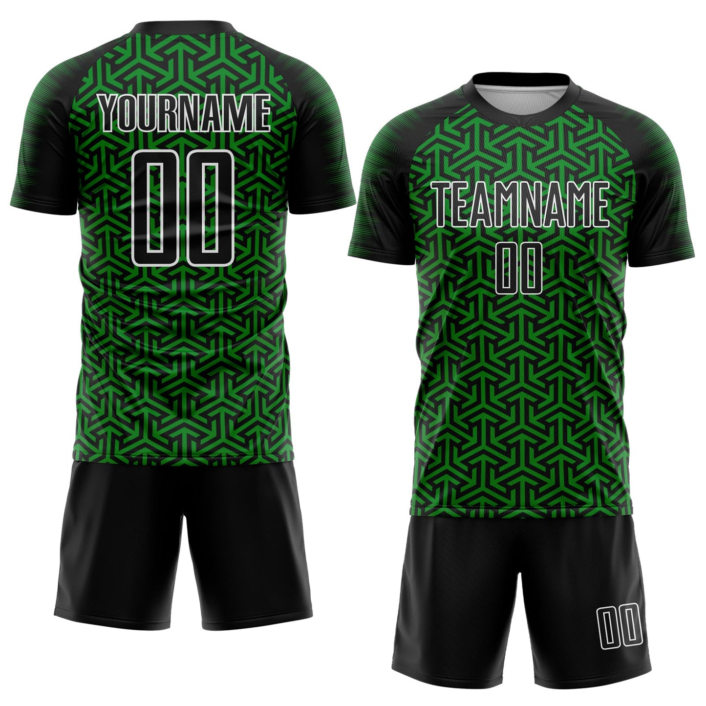 Custom Black Grass Green-White Geometric Arrow Sublimation Soccer Uniform Jersey view 2