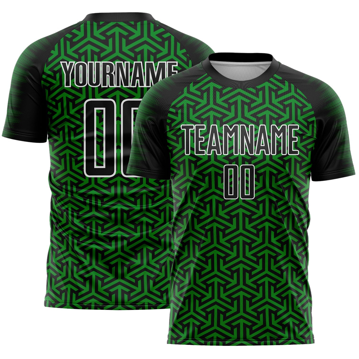 Custom Black Grass Green-White Geometric Arrow Sublimation Soccer Uniform Jersey - Main View