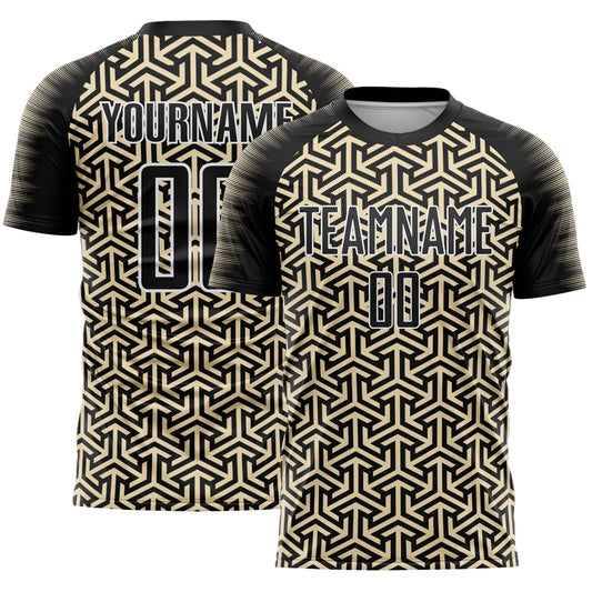 Custom Black Cream-White Geometric Arrow Sublimation Soccer Uniform Jersey - Main View