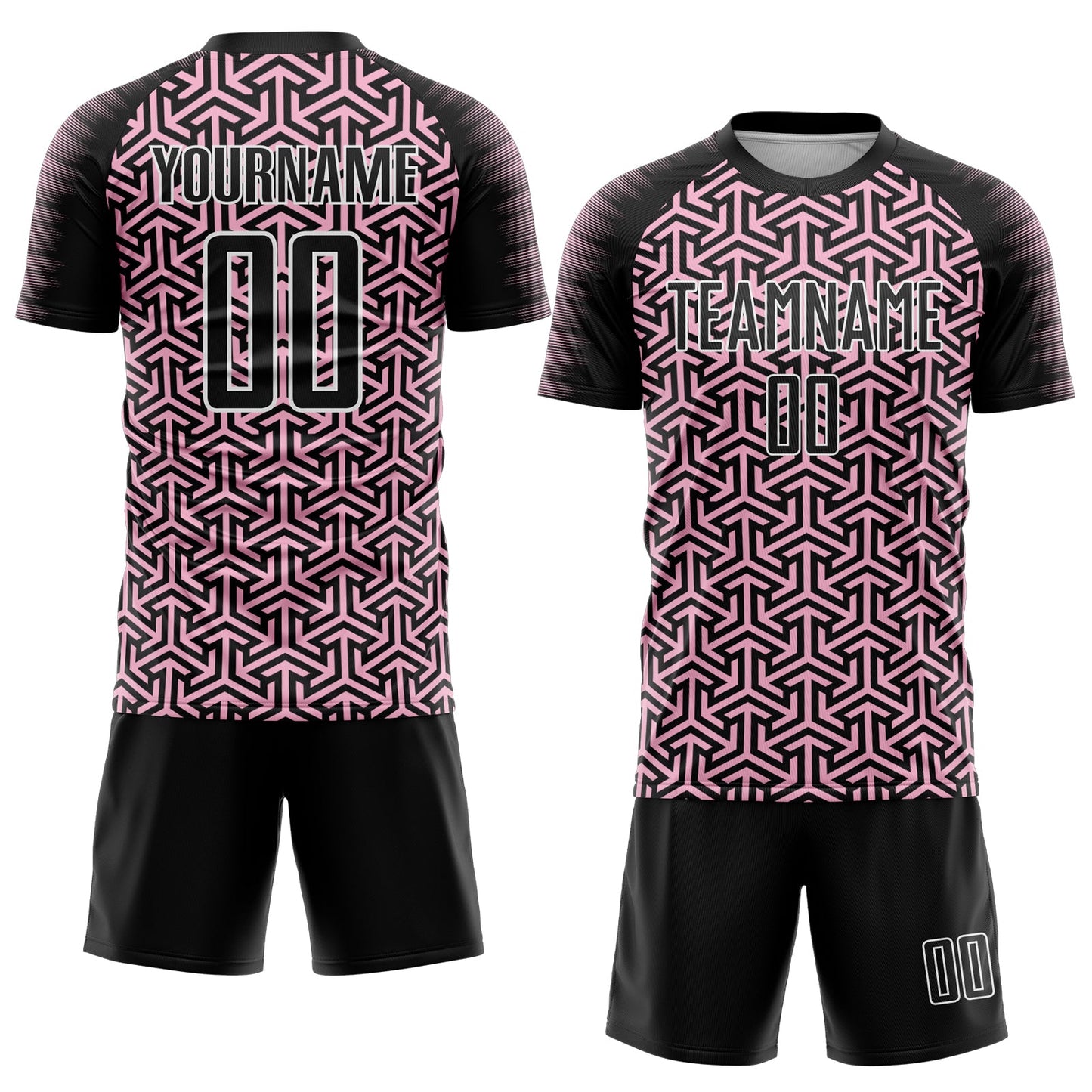 Custom Black Light Pink-White Geometric Arrow Sublimation Soccer Uniform Jersey view 2
