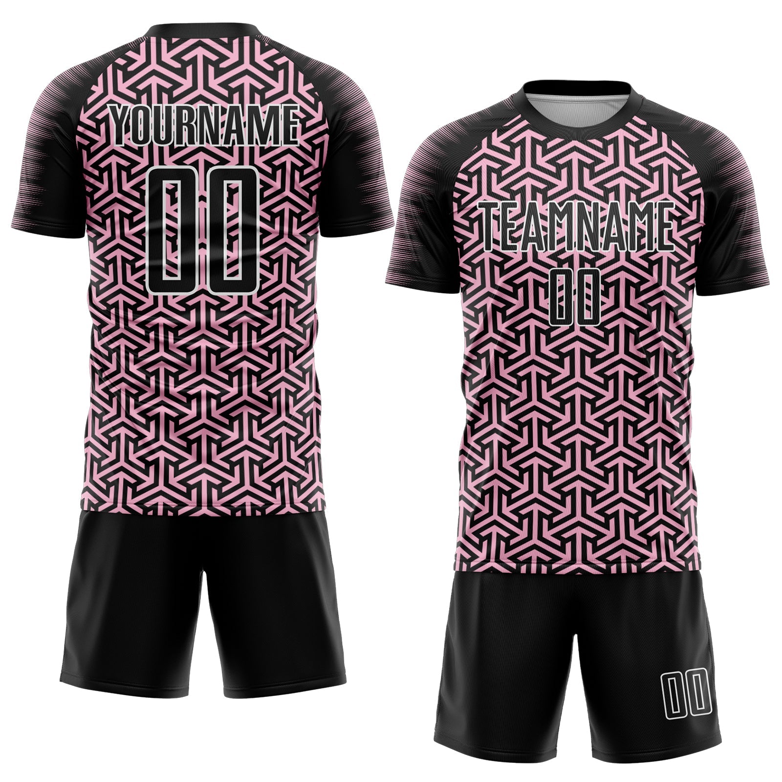 Custom Black Light Pink-White Geometric Arrow Sublimation Soccer Uniform Jersey view 2