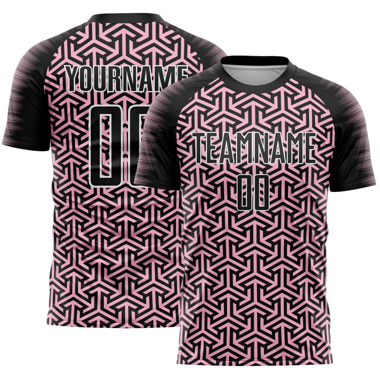 Custom Black Light Pink-White Geometric Arrow Sublimation Soccer Uniform Jersey - Main View